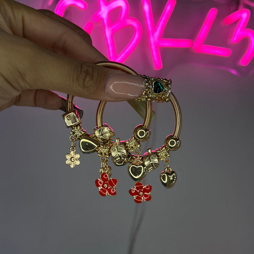 Gold & Red KIDS Flower Spring Charm Bracelet