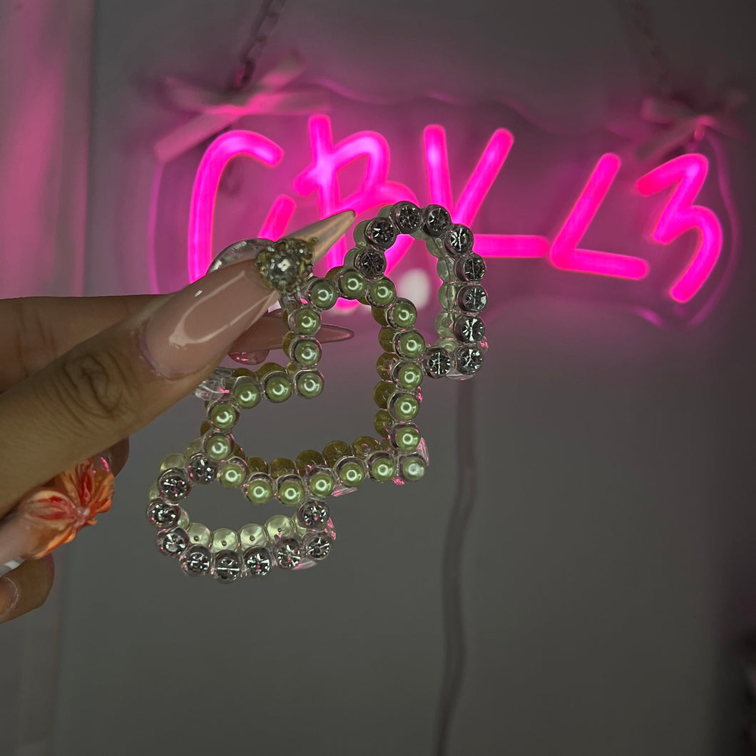 Green 3 Heart Pearl & Diamond Claw Clip
