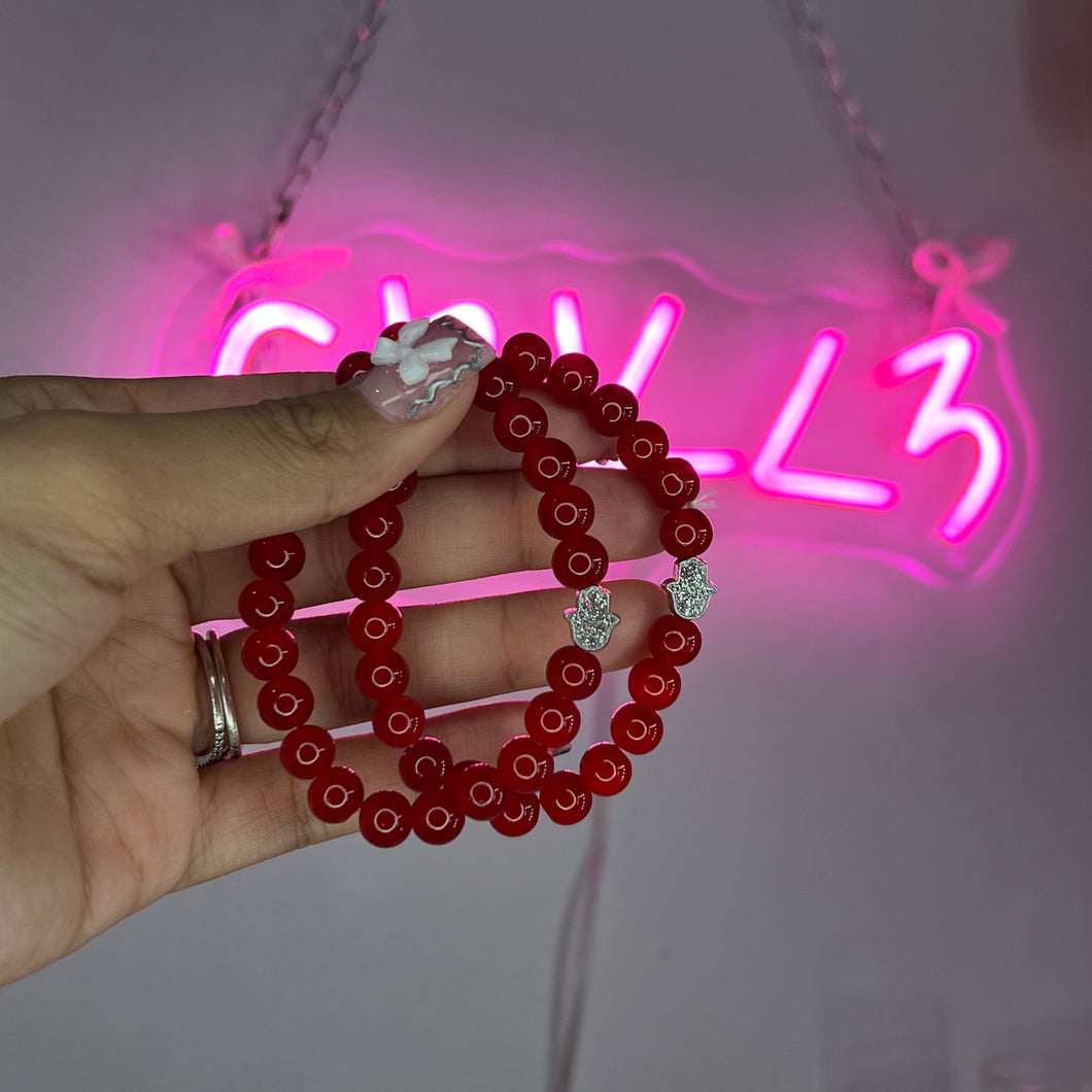 Red Hamsa Jelly Beaded Bracelet