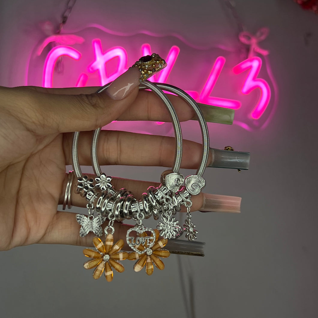 Silver & Orange Sunflower Spring Charm Bracelet