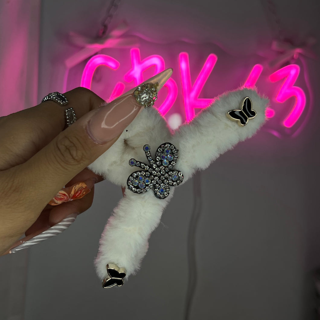 White Butterfly Fuzzy Claw Clip