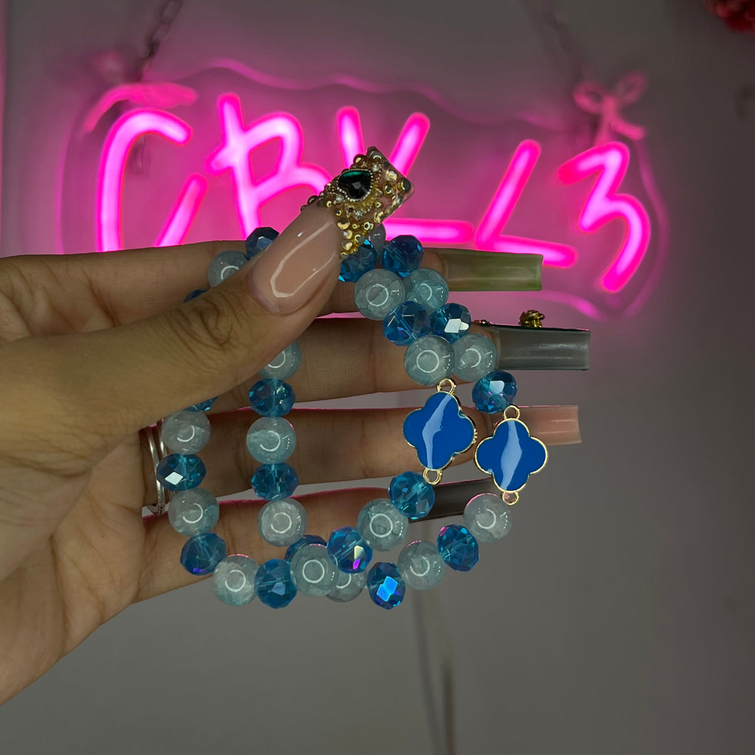 Baby Blue 2 Tone Klover Beaded Bracelet