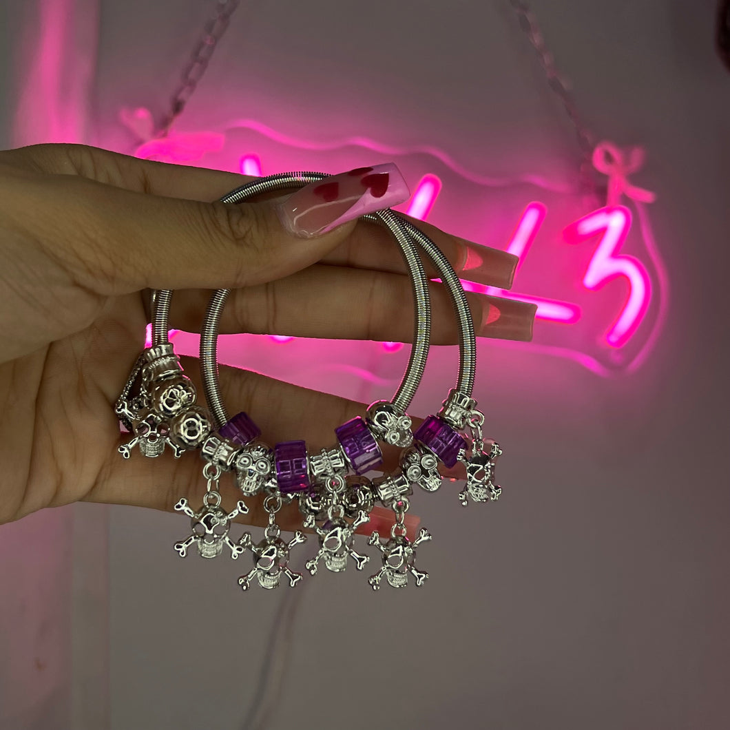 Silver & Purple Skull Spring Charm Bracelet