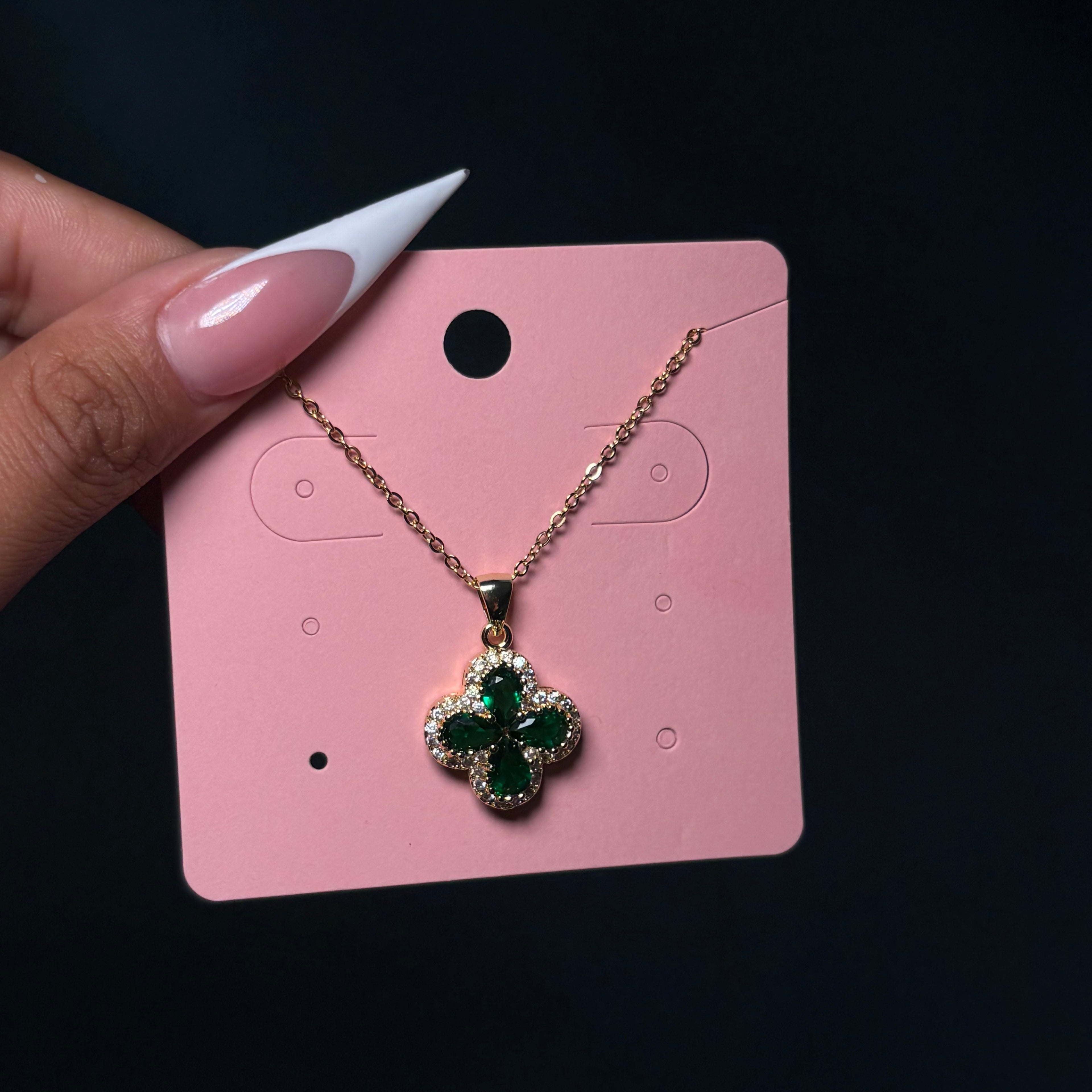 Gold & Green Diamantè Klover Necklace