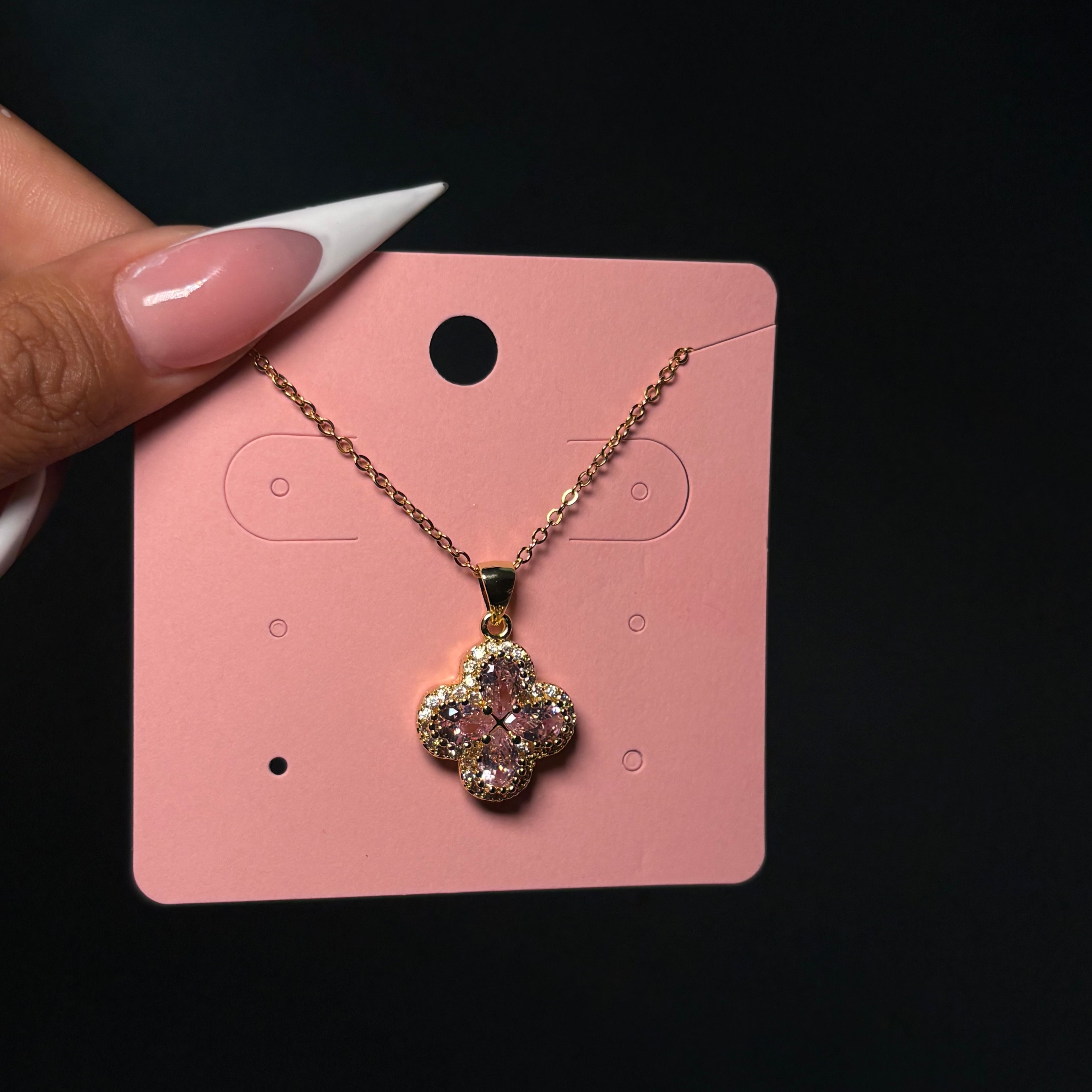 Gold & Pink Diamantè Klover Necklace