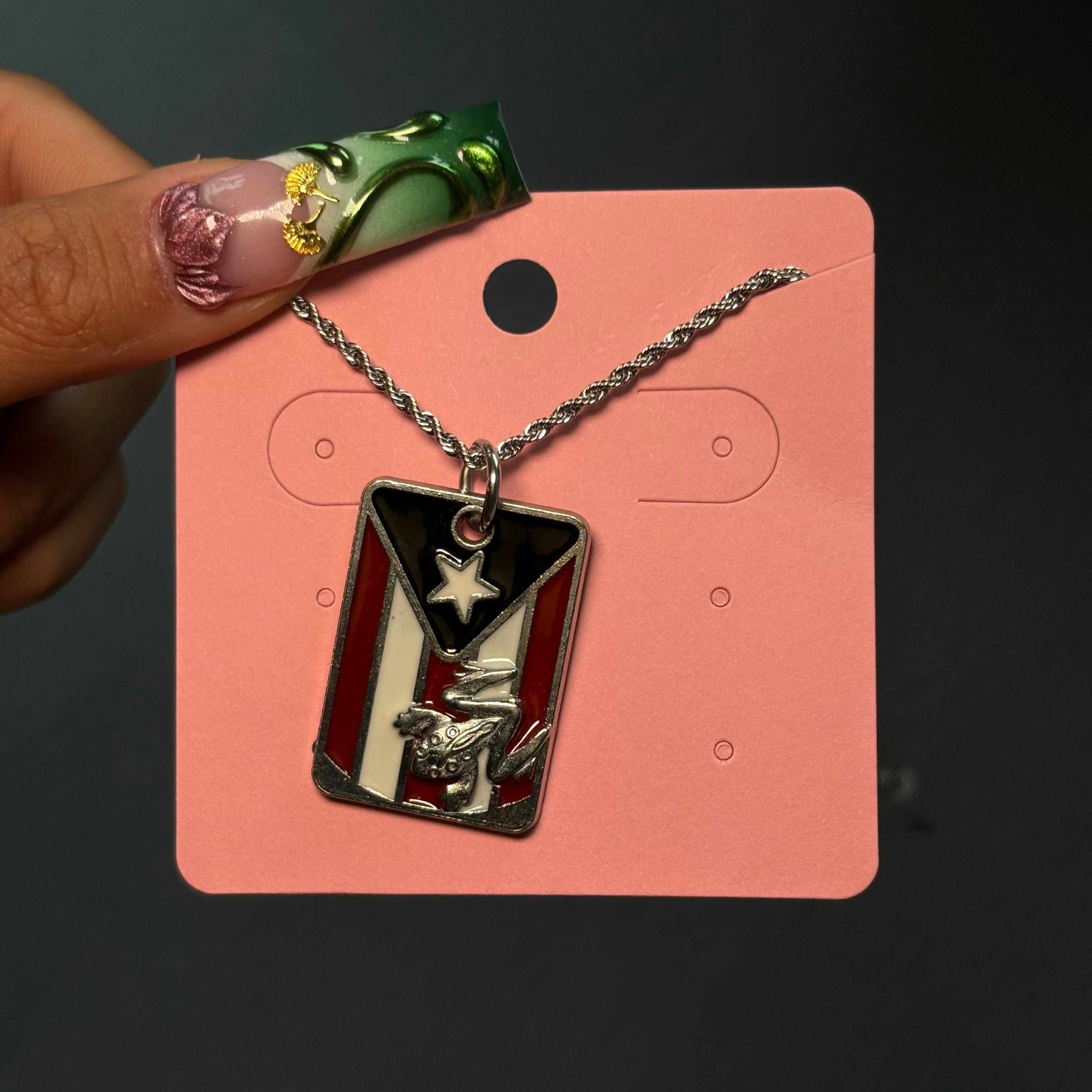 Silver Puerto Rican Flag Necklace