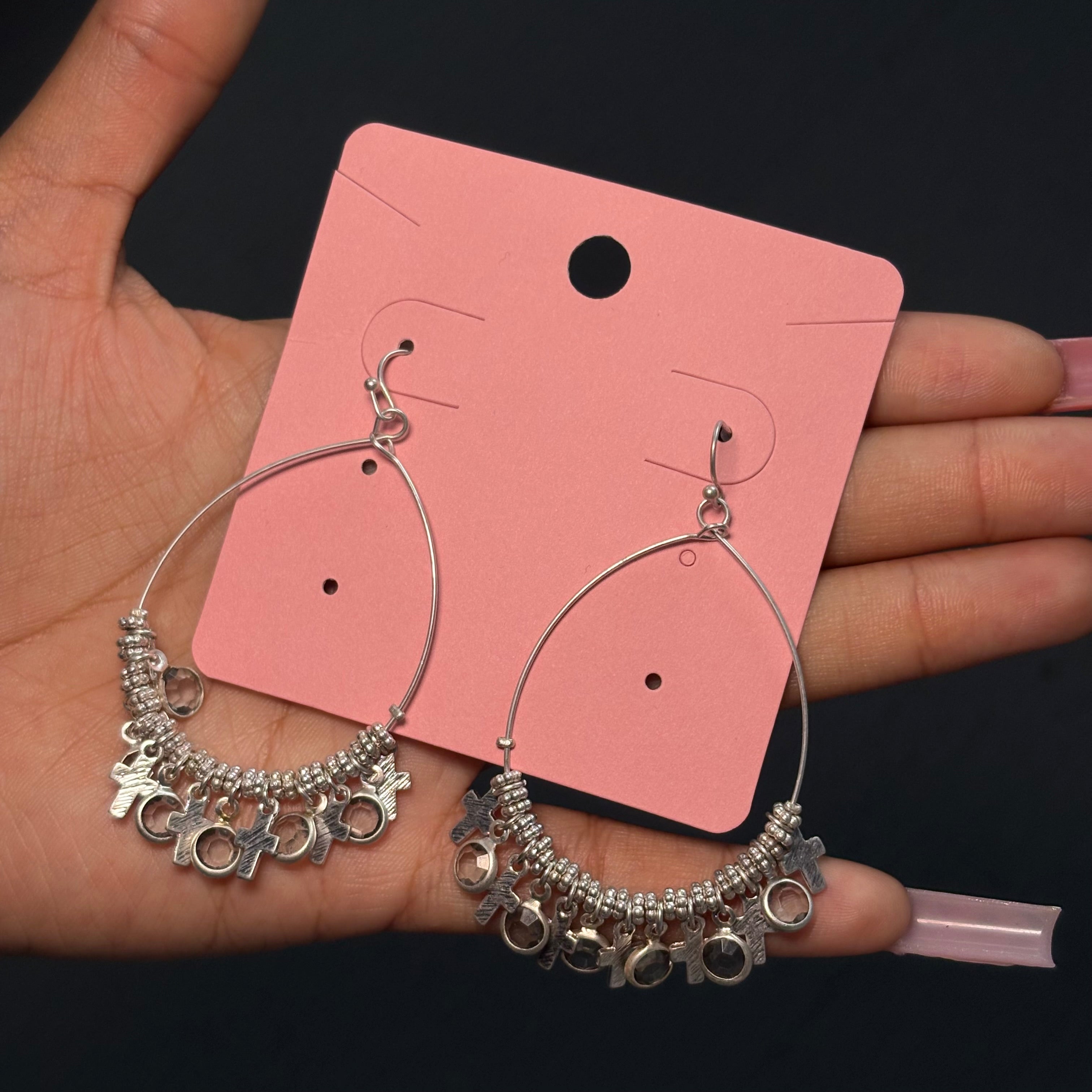 Silver Dangly Cross Hoop Earrings