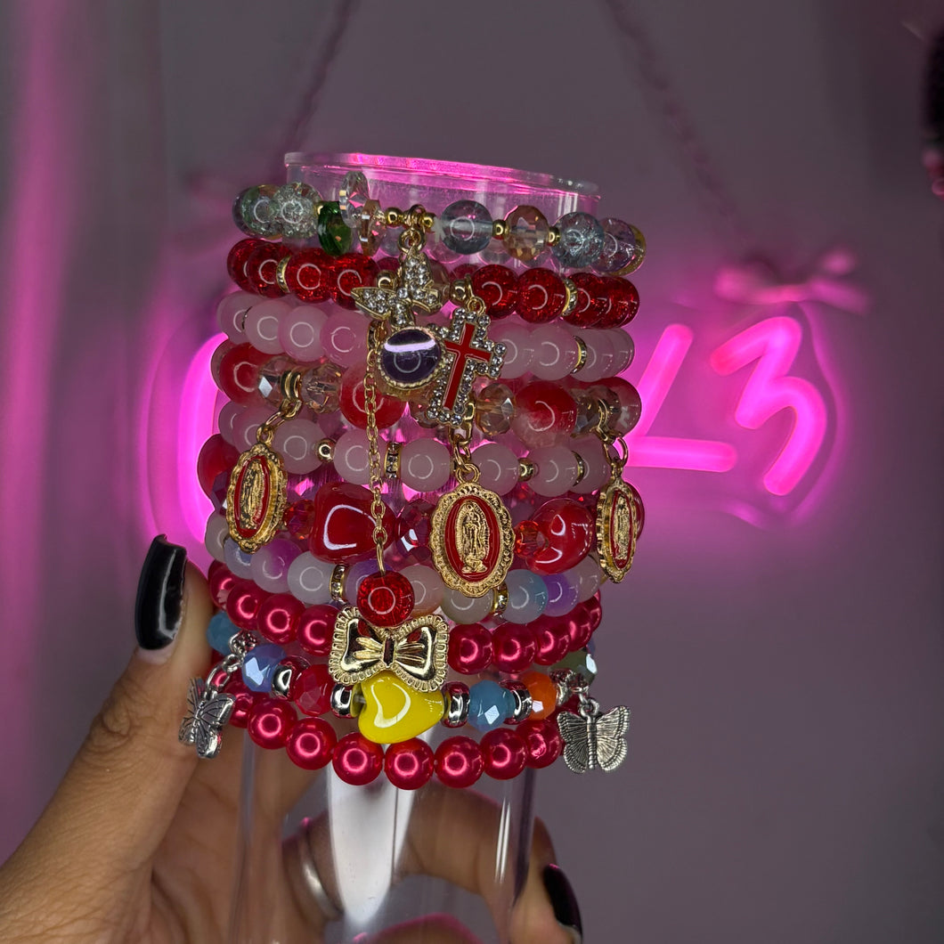Red & Rainbow ❤️🌈 10PC Meg Stack (Beaded Bracelet Set)