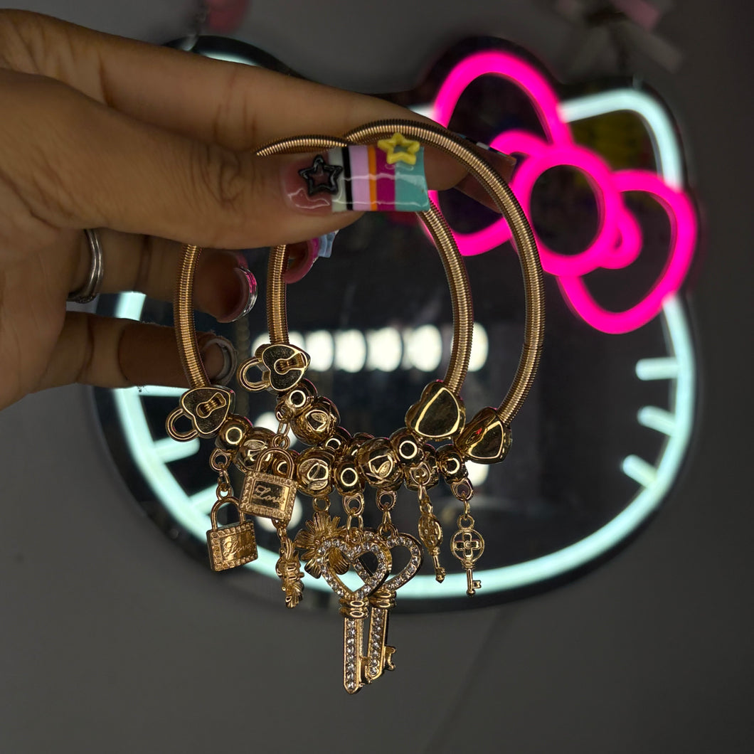 Gold Lover Key Spring Charm Bracelet