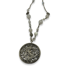Silver & Milky Quartz XL Pendant Beaded Necklace