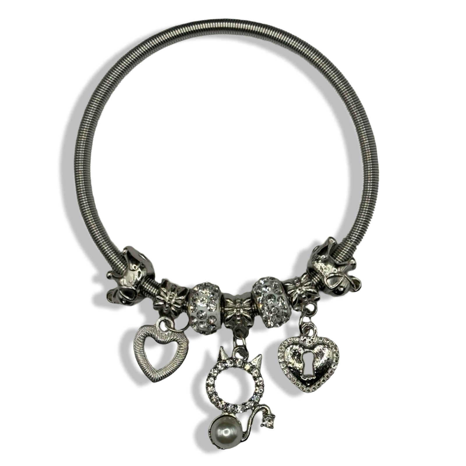 Silver Cat Mama Spring Charm Bracelet