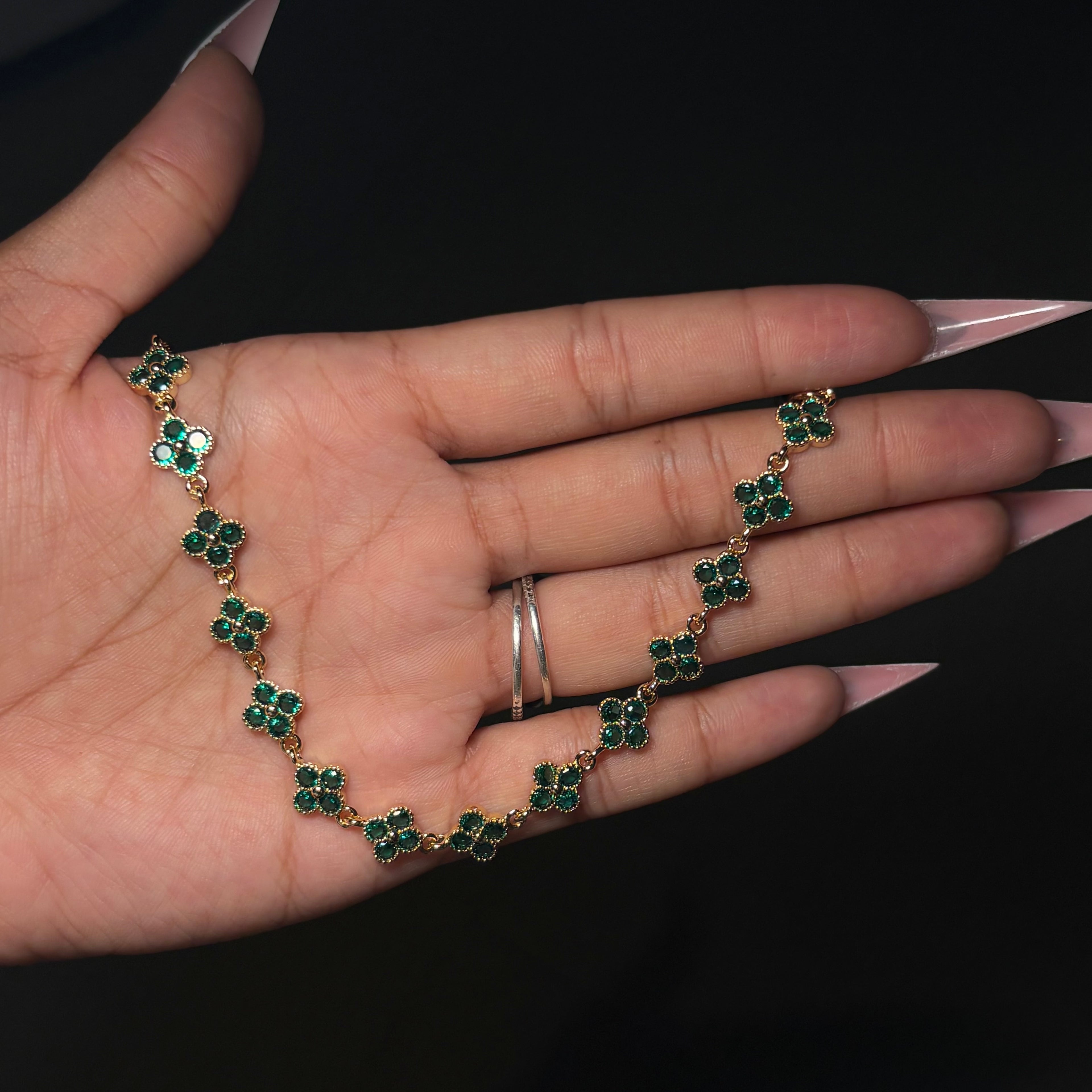 Gold & Green Diamond Dainty Klover Anklet