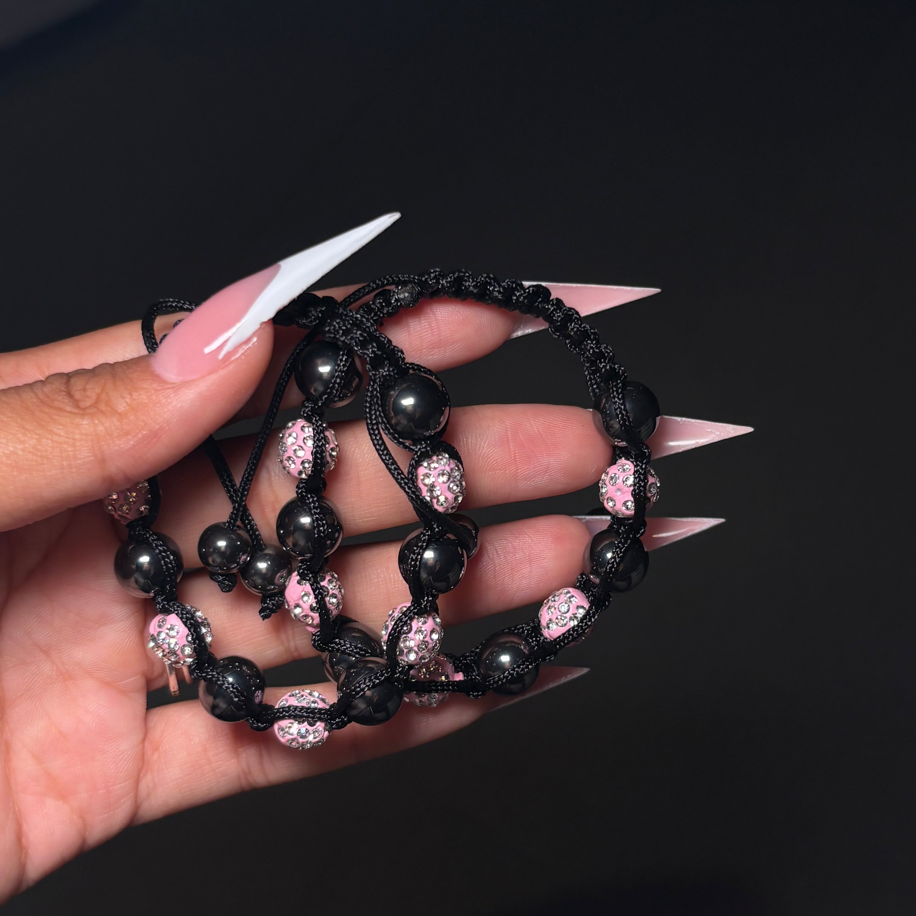 Black & Pink Adjustable Beaded Bracelet