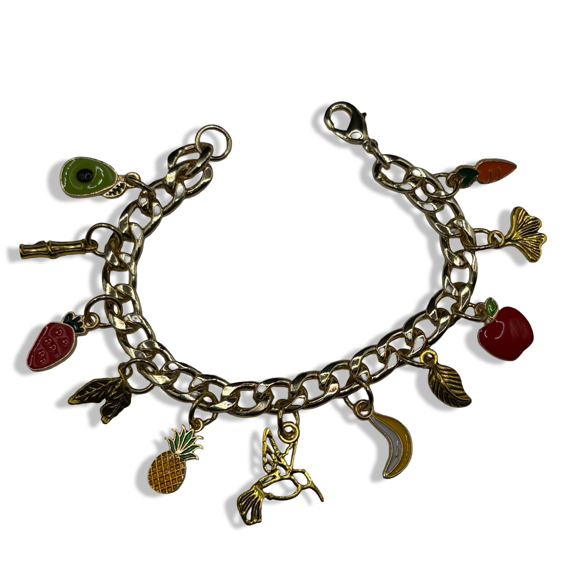 Gold Fruity 🍎🍍🥑Cuban Charm Bracelet