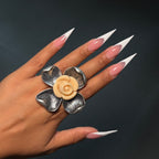 Silver & White XL Fleur Adjustable Statement Ring