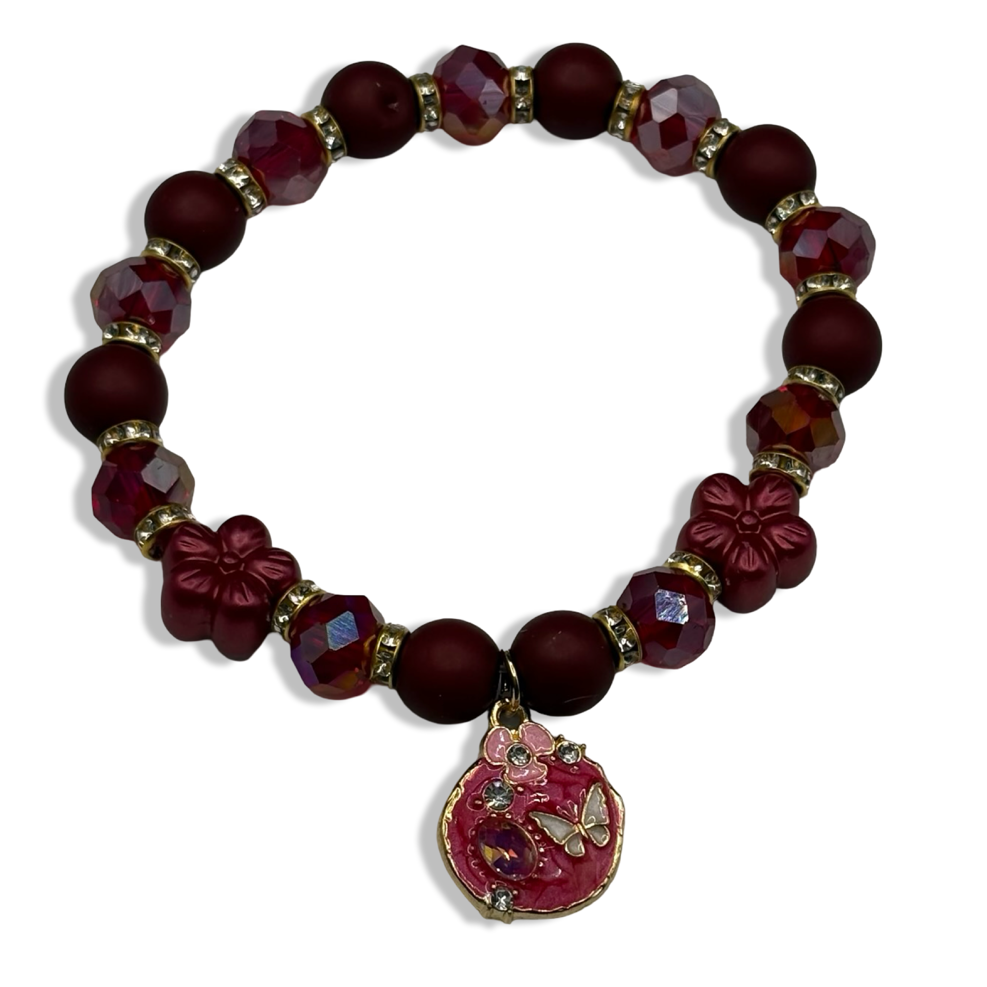 Red & Gold Blossom Beaded Bracelet