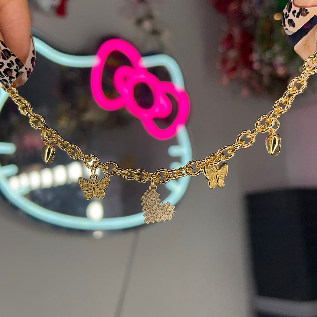 Gold Pixel Heart Charm Bracelet