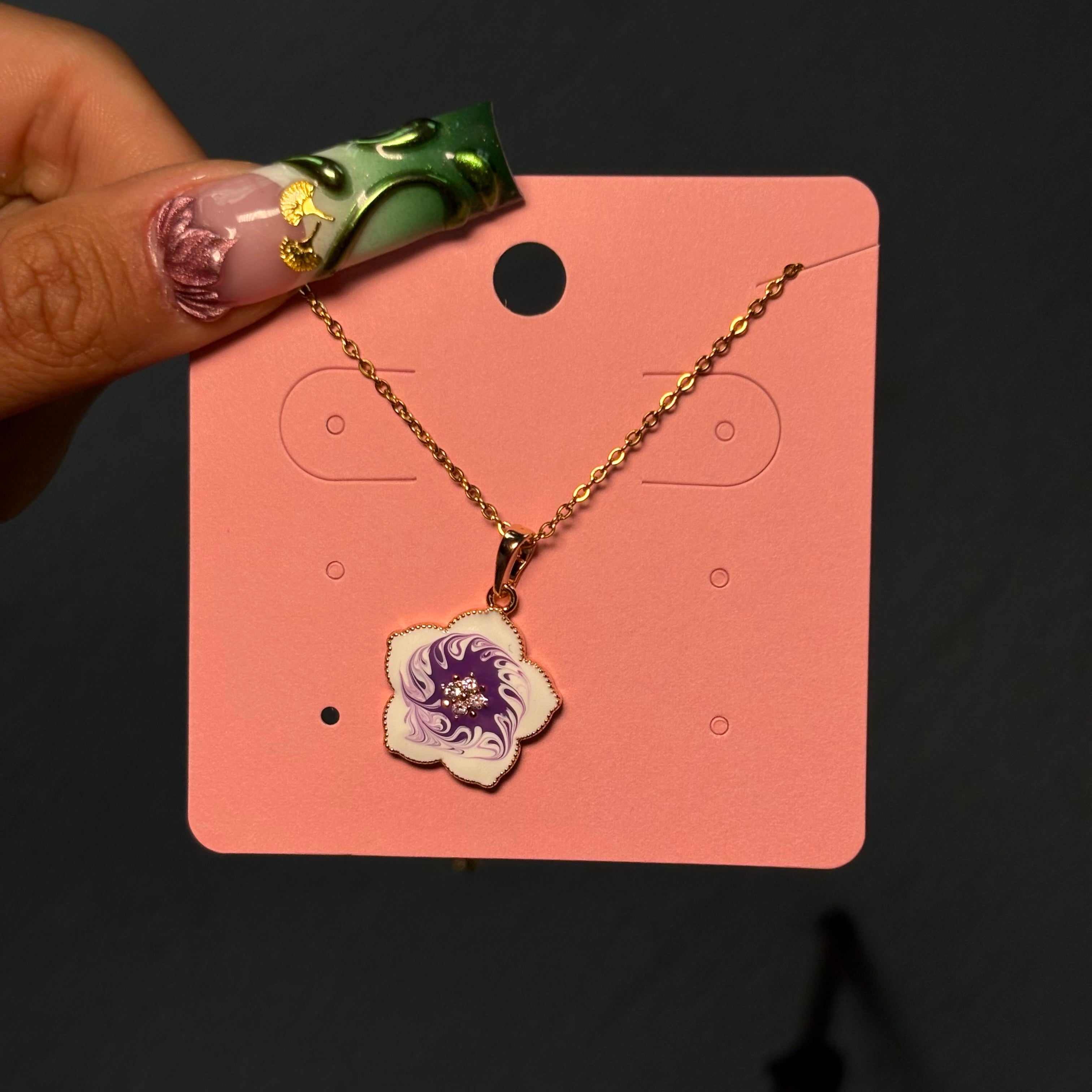 Gold & Purple Camellia Dainty Necklace