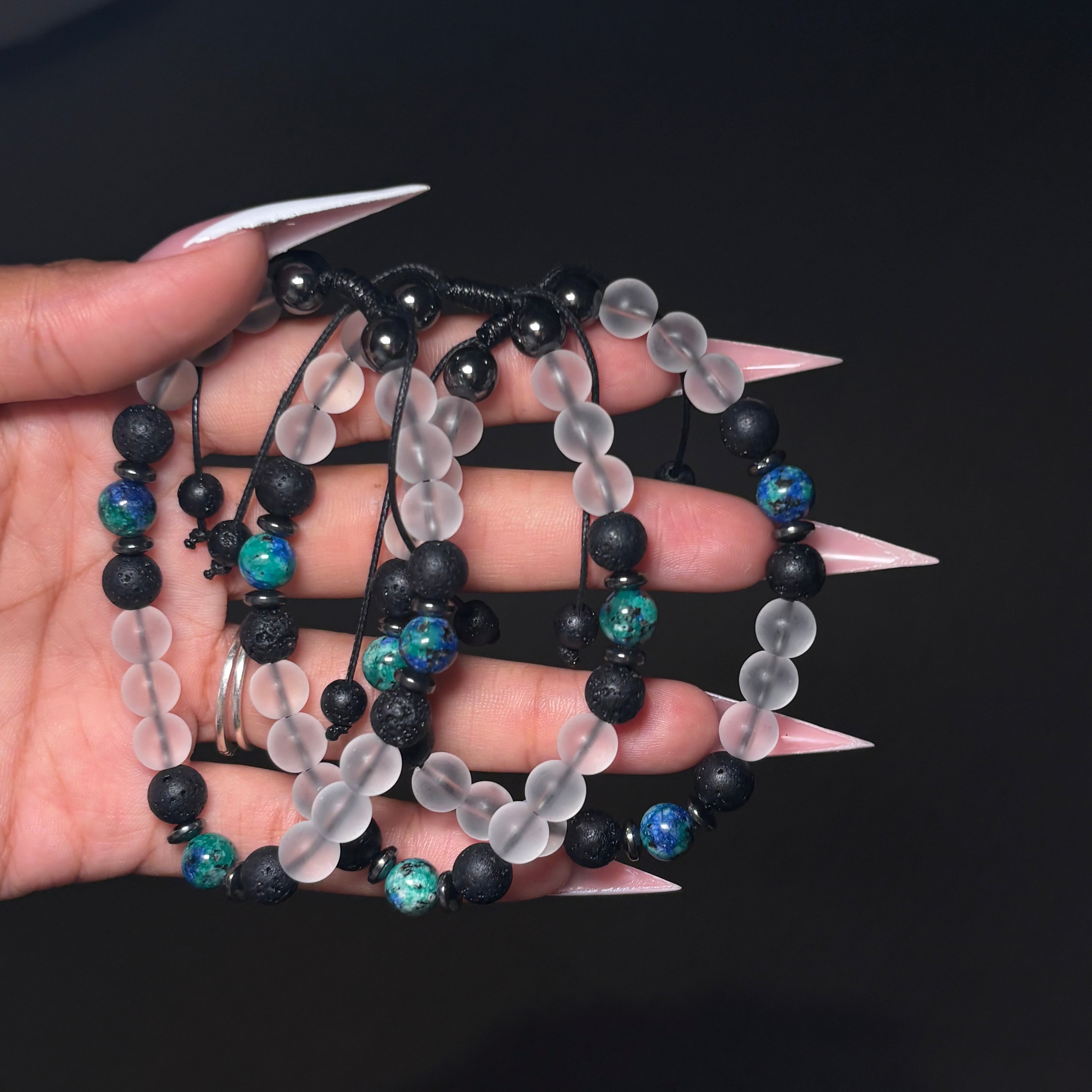 Clear Matte Crystal Adjustable Beaded Bracelet