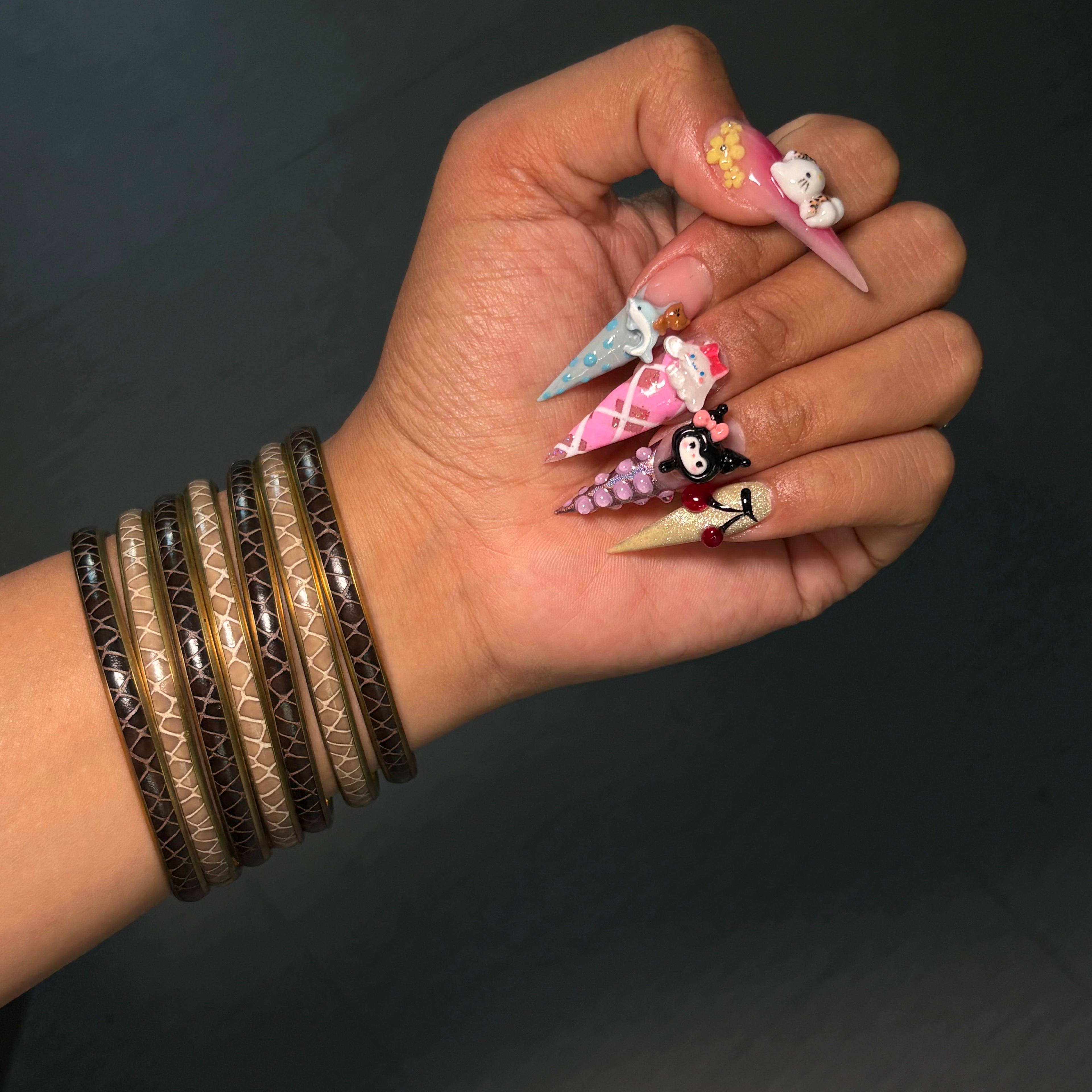 Gold Leather Animal Print Bangle Stack