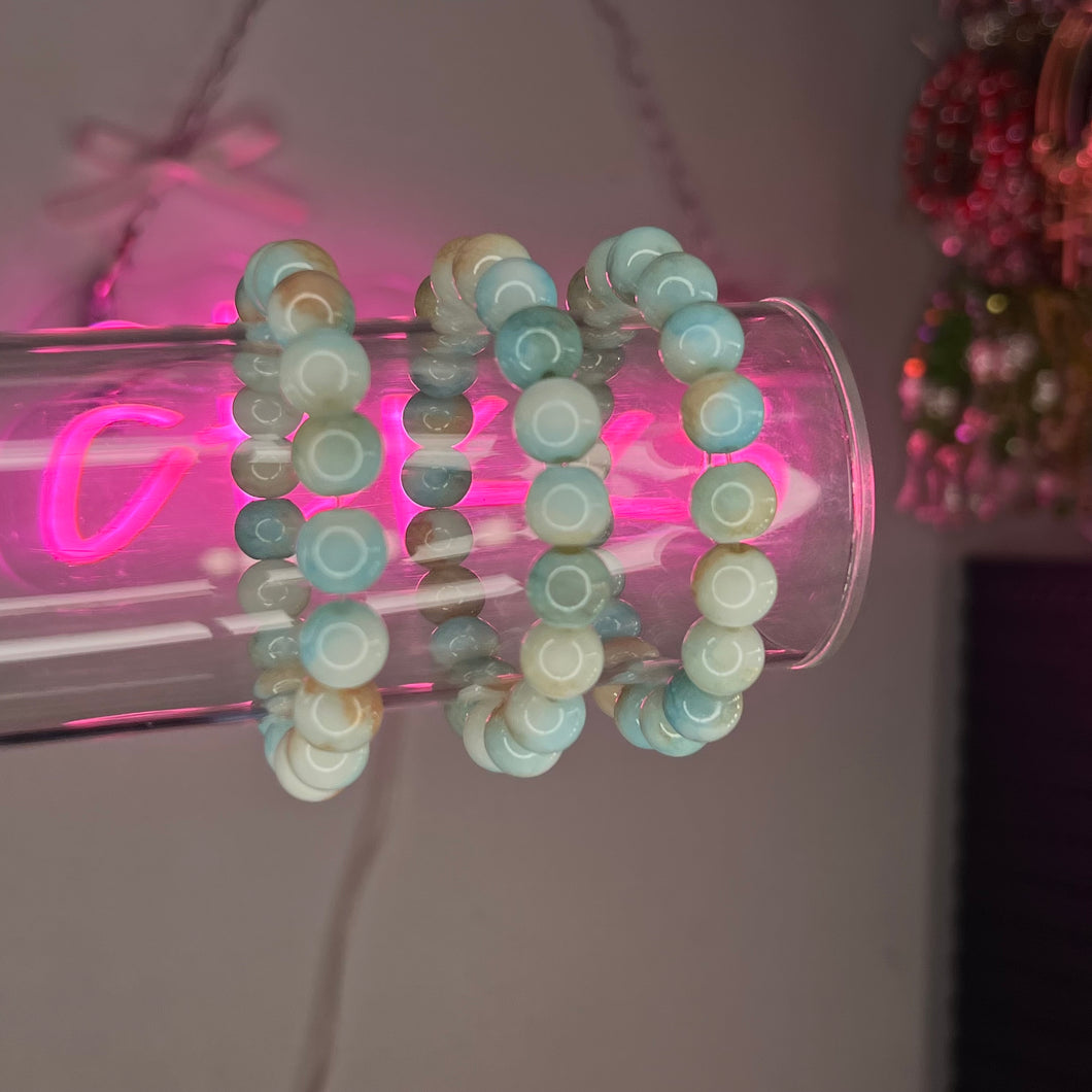 Baby Blue Marble 8mm Basic Beaded Bracelet