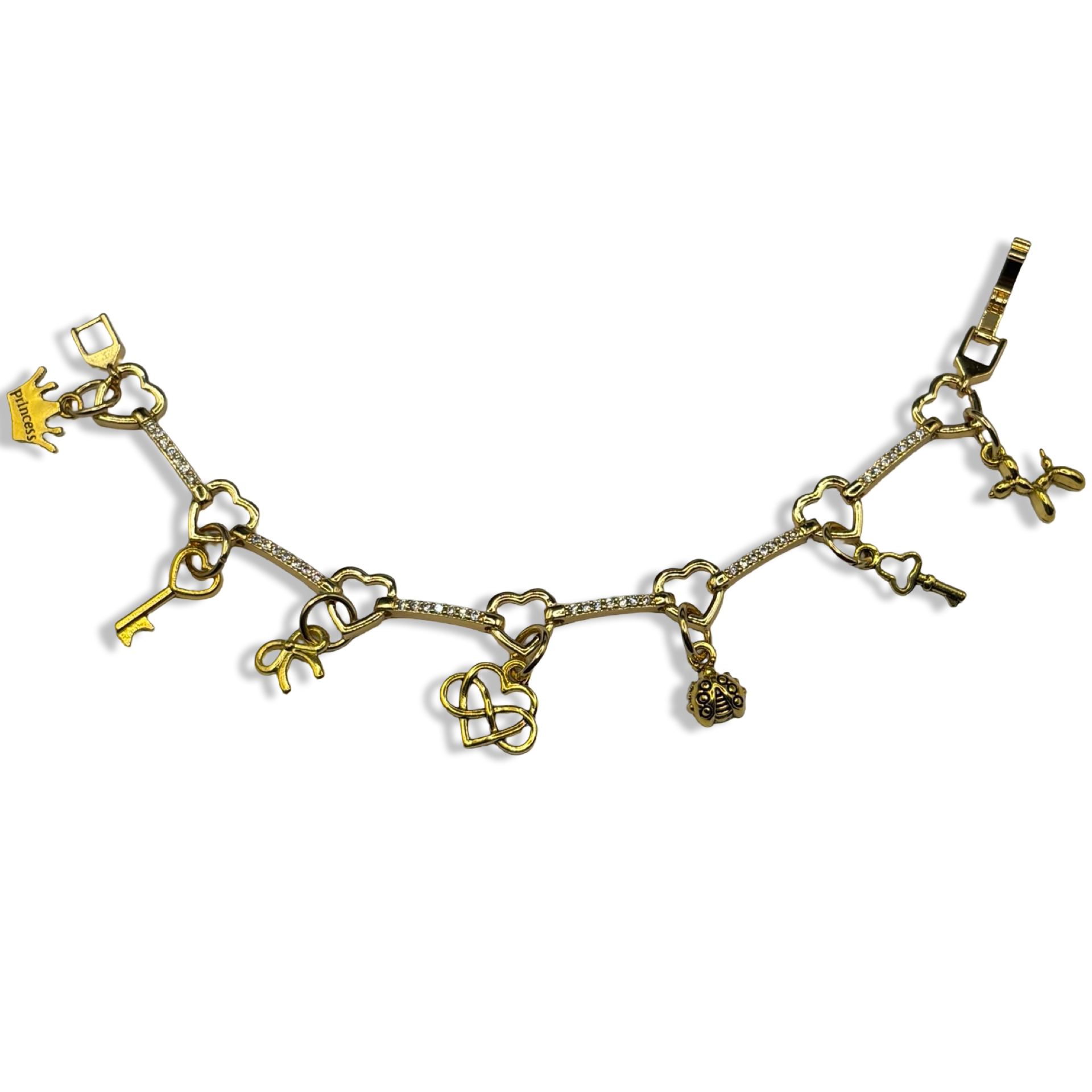 Infinite Love ♾️🎀 Gold Heart Diamond Link Charm Bracelet