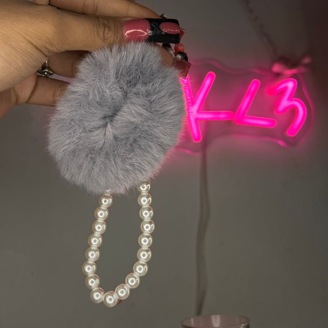 Grey Pearl Pom Pom Keychain/ Purse Charm