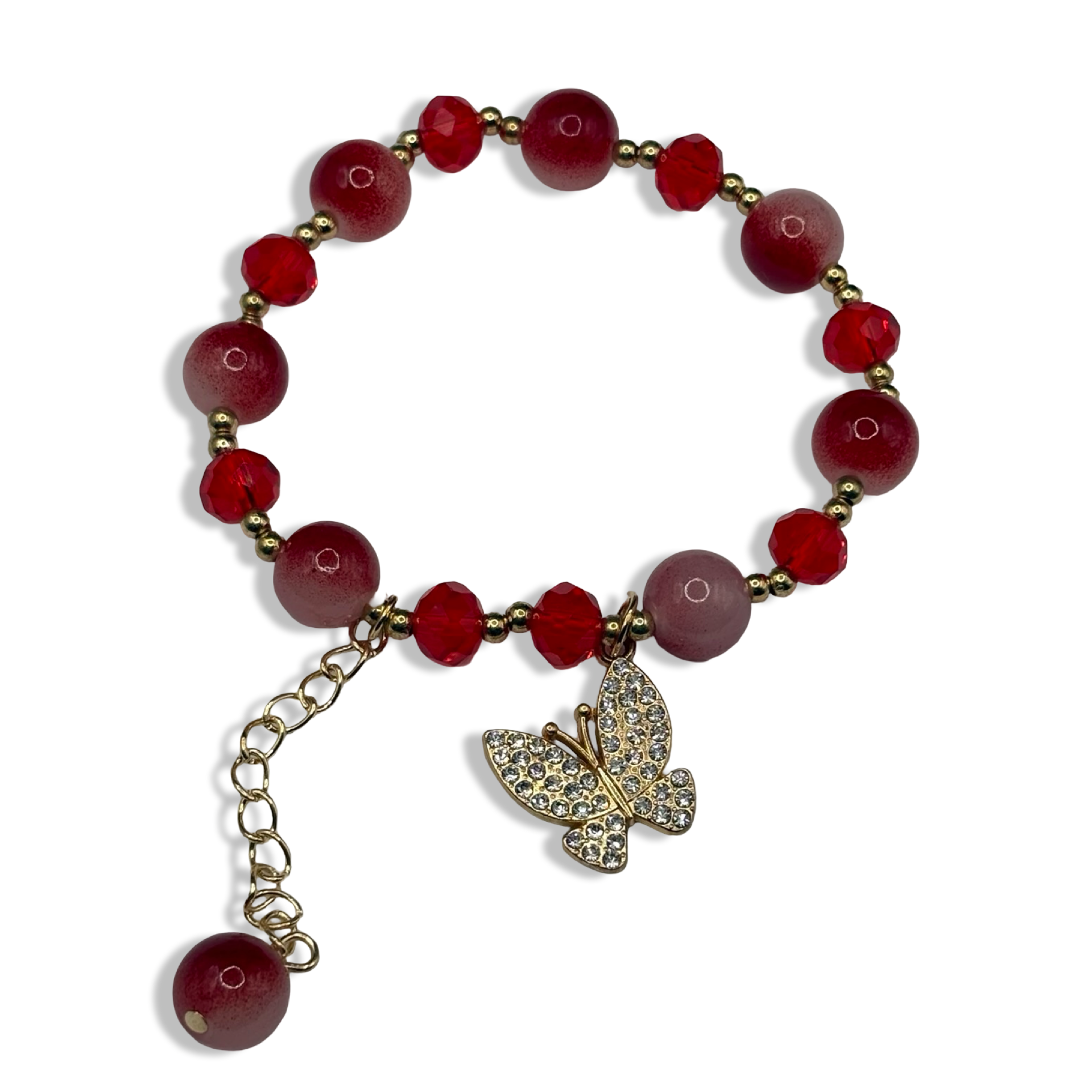Red Dangle Mariposa Beaded Bracelet
