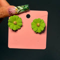 Green Daisy Clip On Statement Earrings