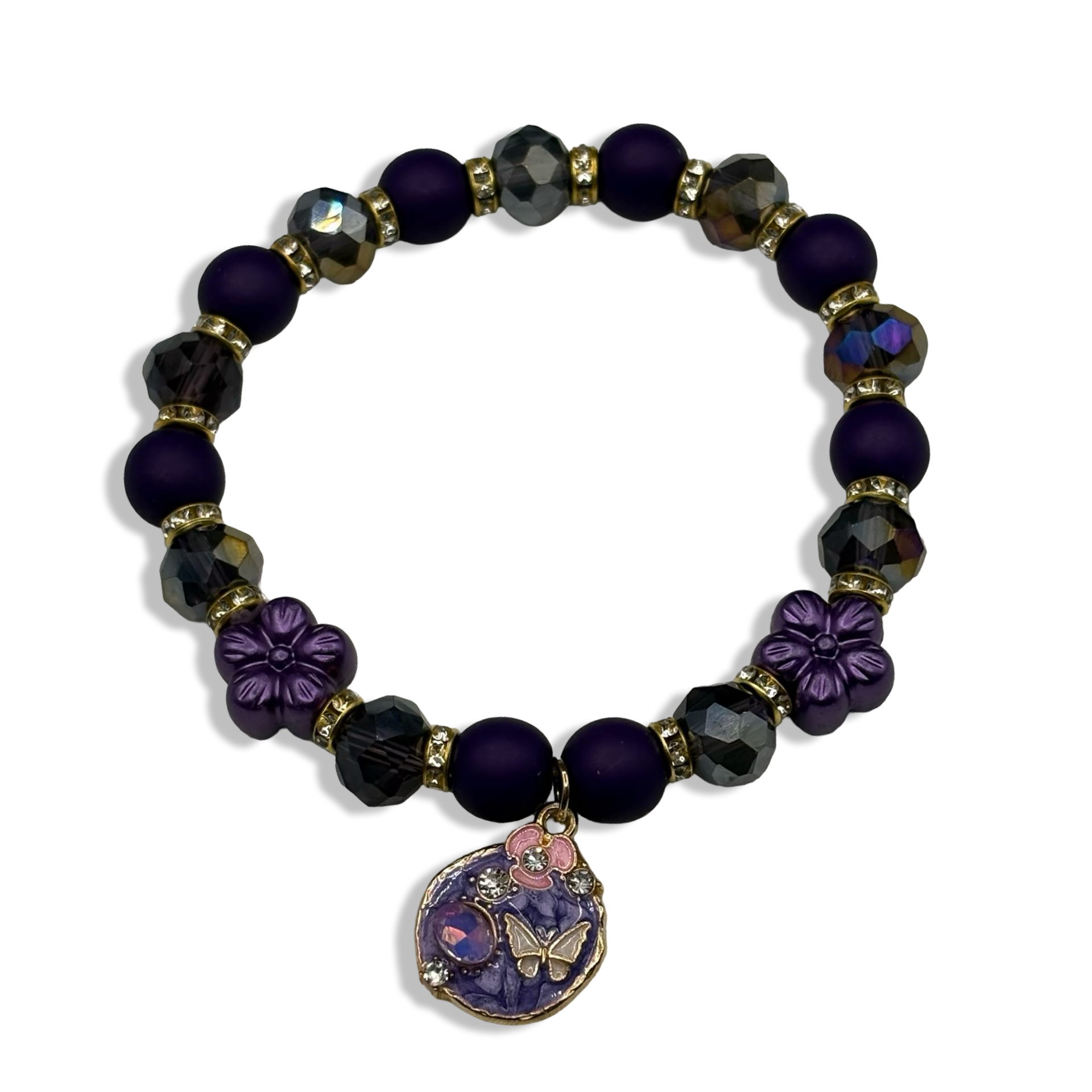 Purple & Gold Blossom Beaded Bracelet