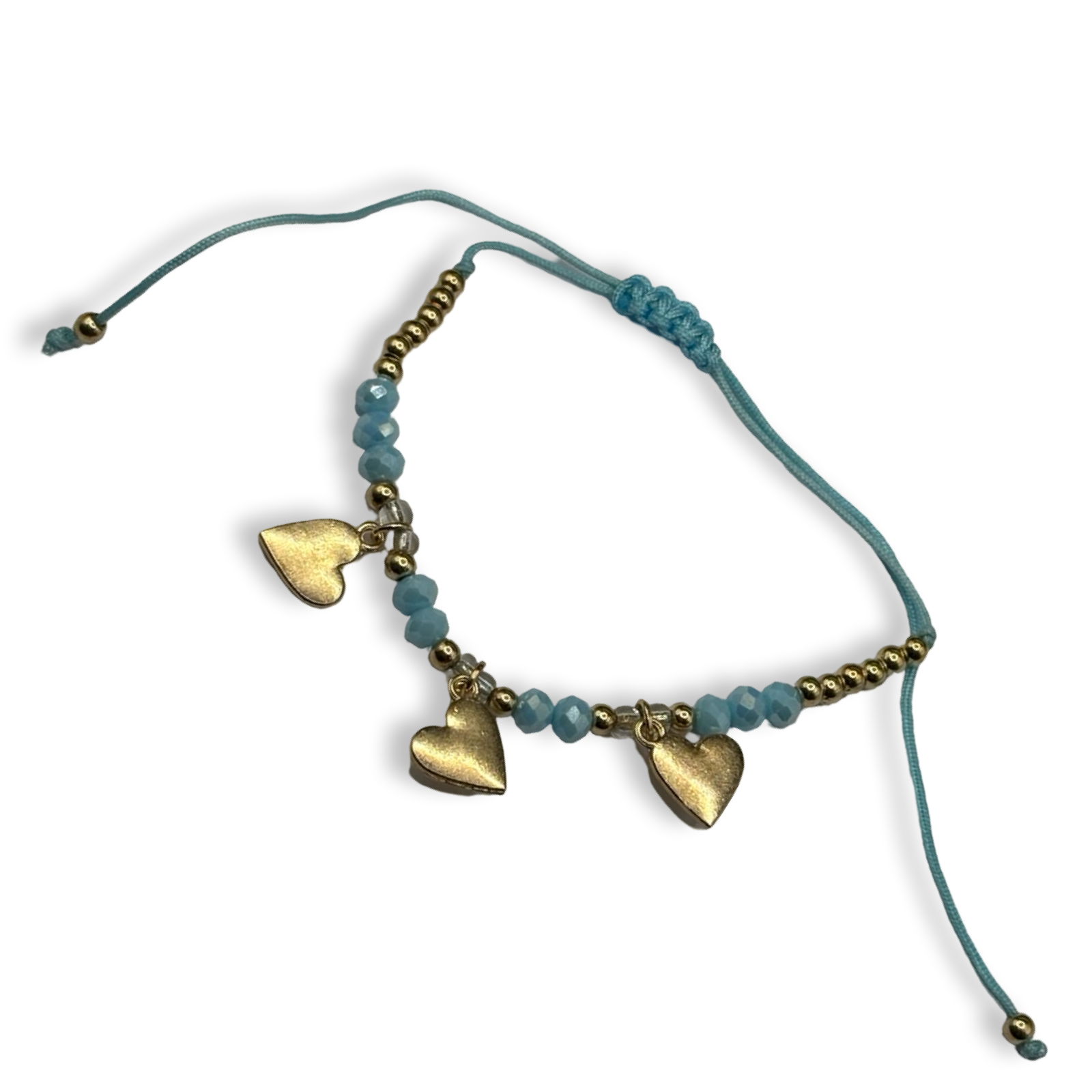 Blue n Gold 3 Hearts Adjustable String Bracelet