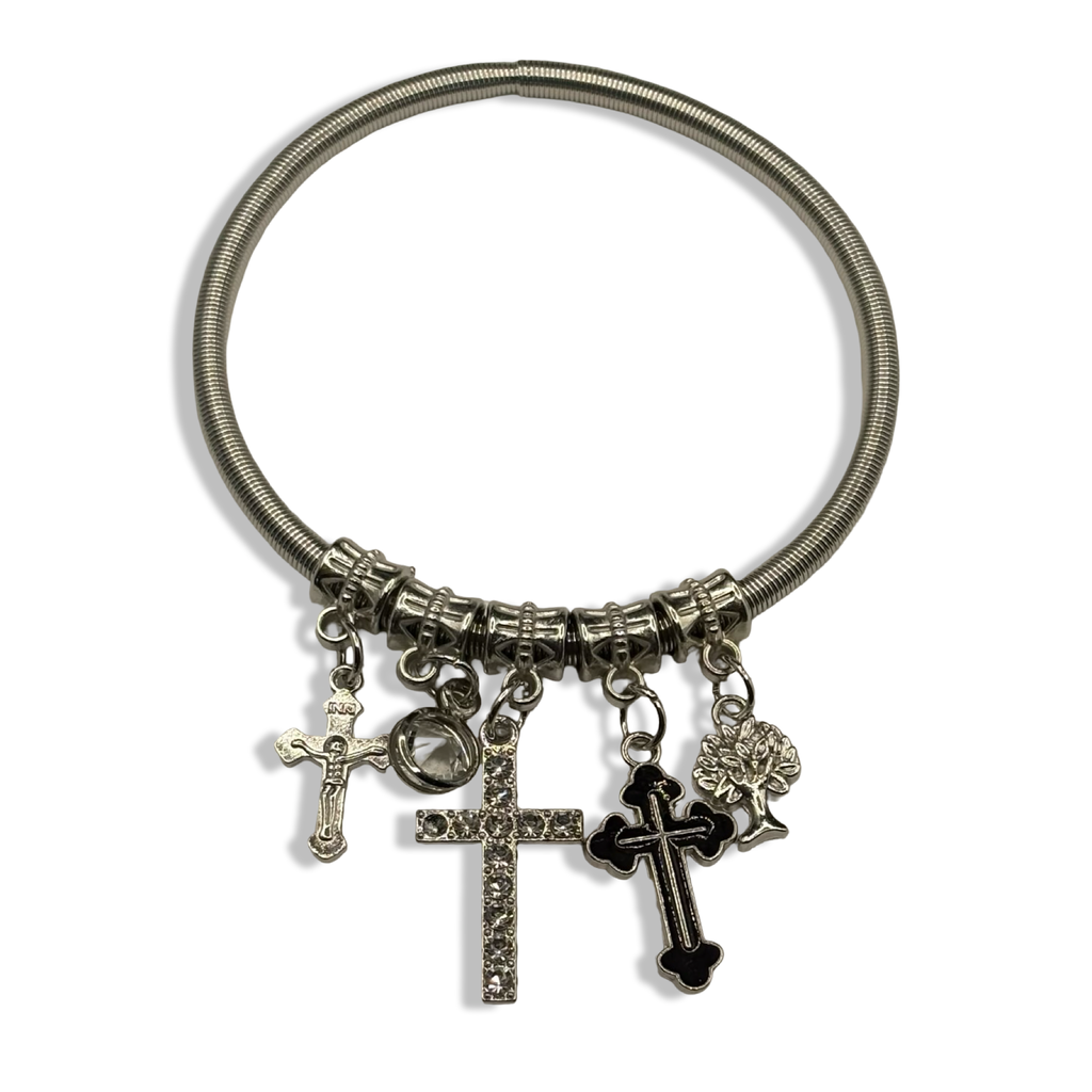 White & Silver Cross Spring Charm Bracelet