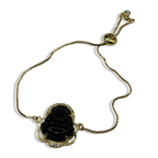 Gold Diamanté Black Buddha Adjustable Tennis Bracelet