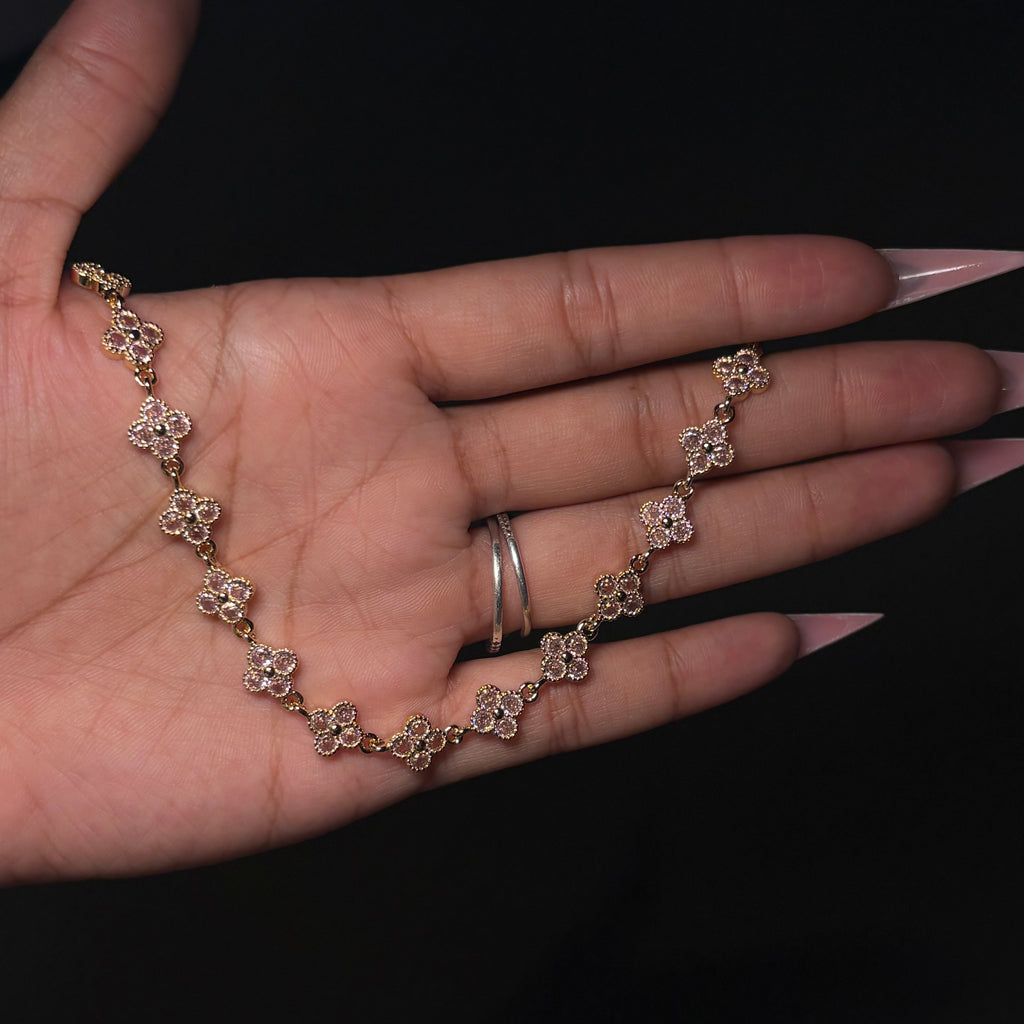 Gold & Pink Diamond Dainty Klover Anklet