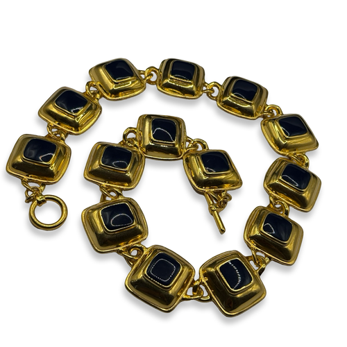 Gold & Navy Blue Chunky Statement Necklace