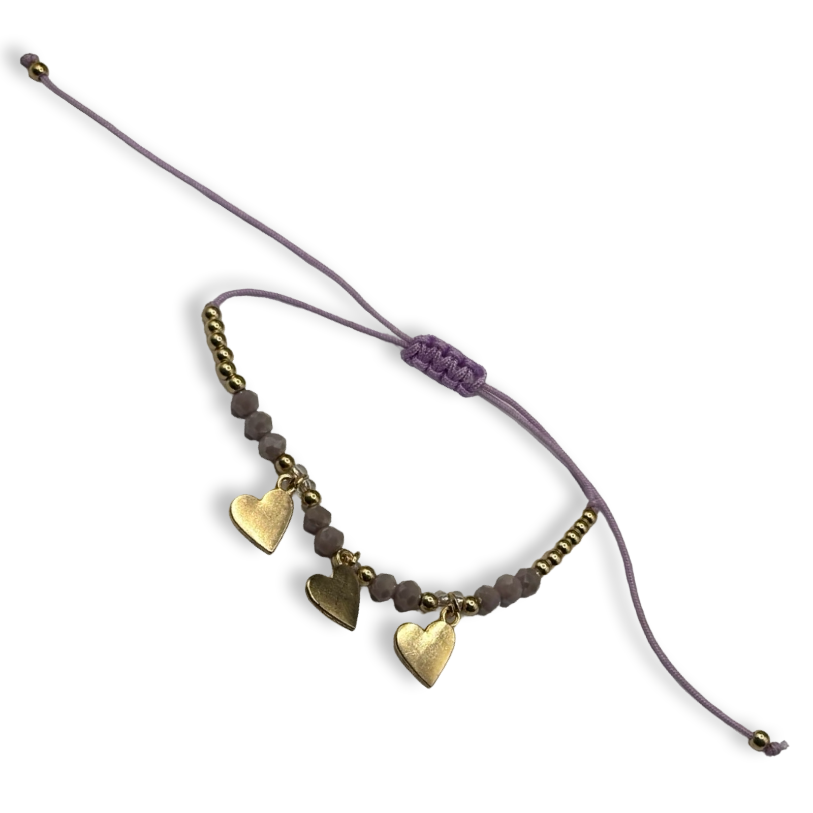 Purple  n Gold 3 Hearts Adjustable String Bracelet