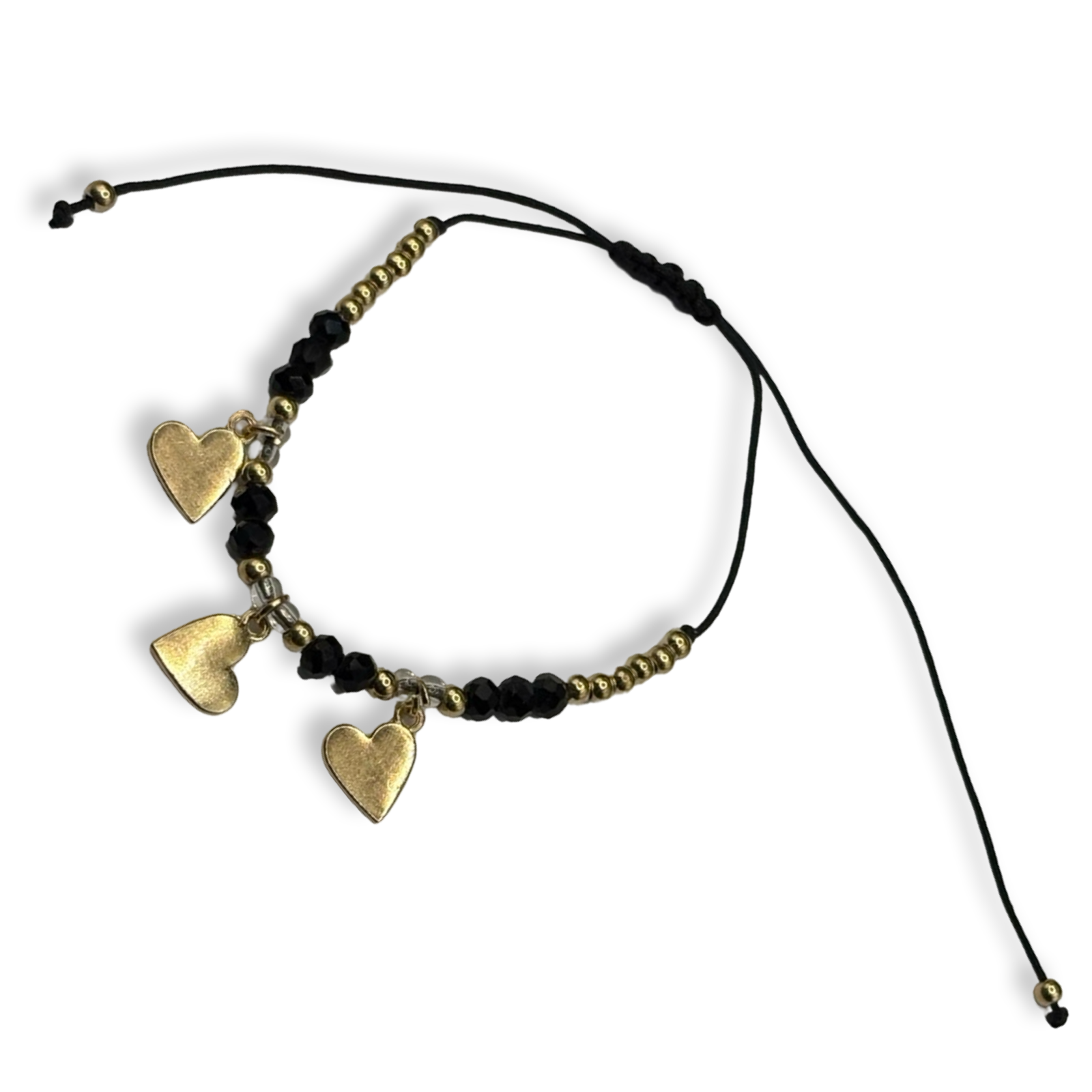 Black n Gold 3 Hearts Adjustable String Bracelet