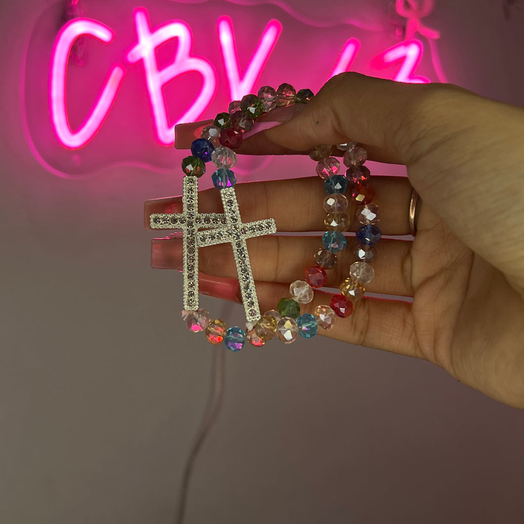 Rainbow XL Cross Beaded Bracelet