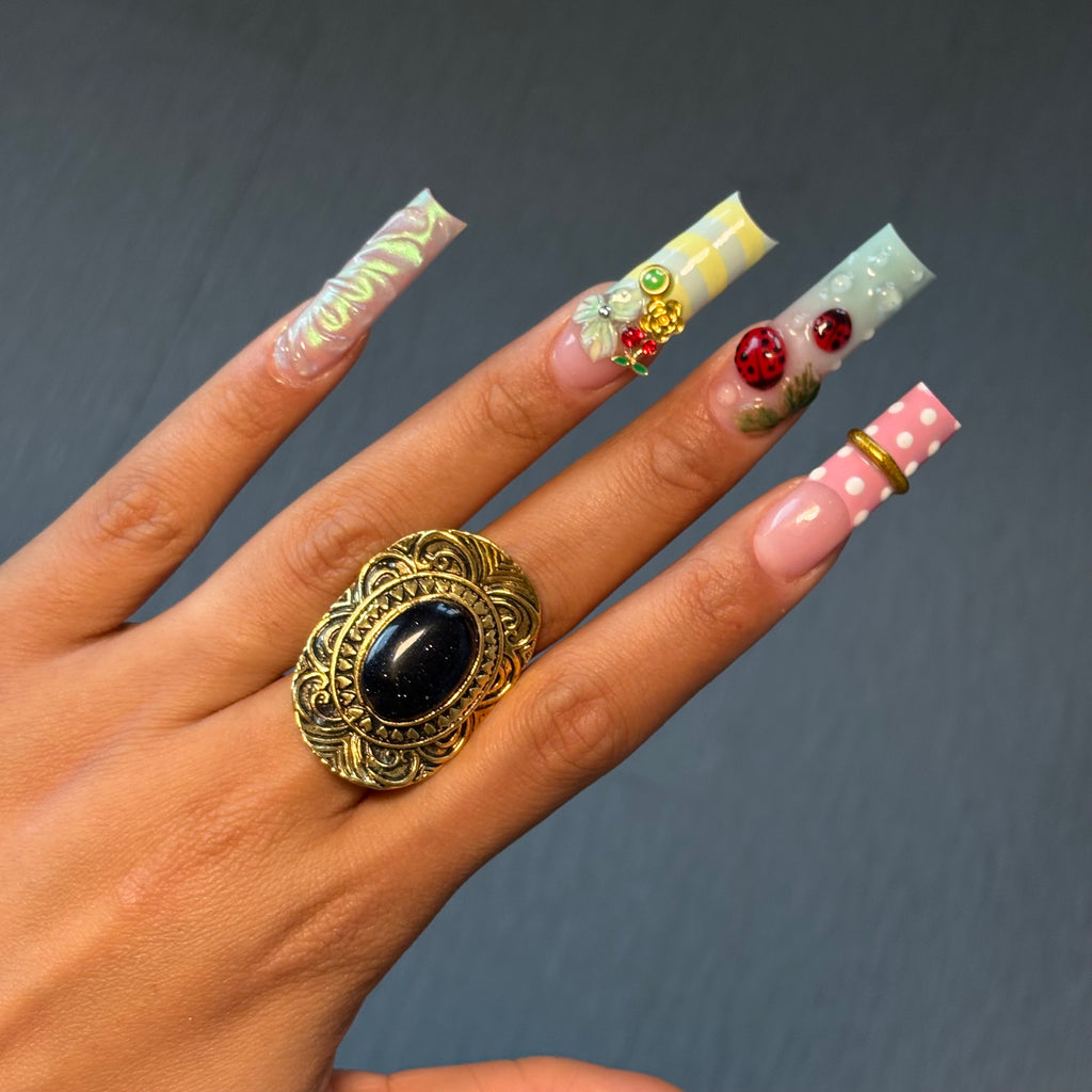 Gold & Black Adjustable Stone Ring