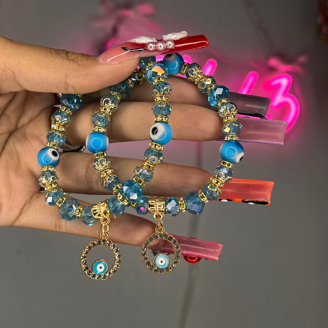 Blue & Gold Diamond Circle EE Beaded Bracelet