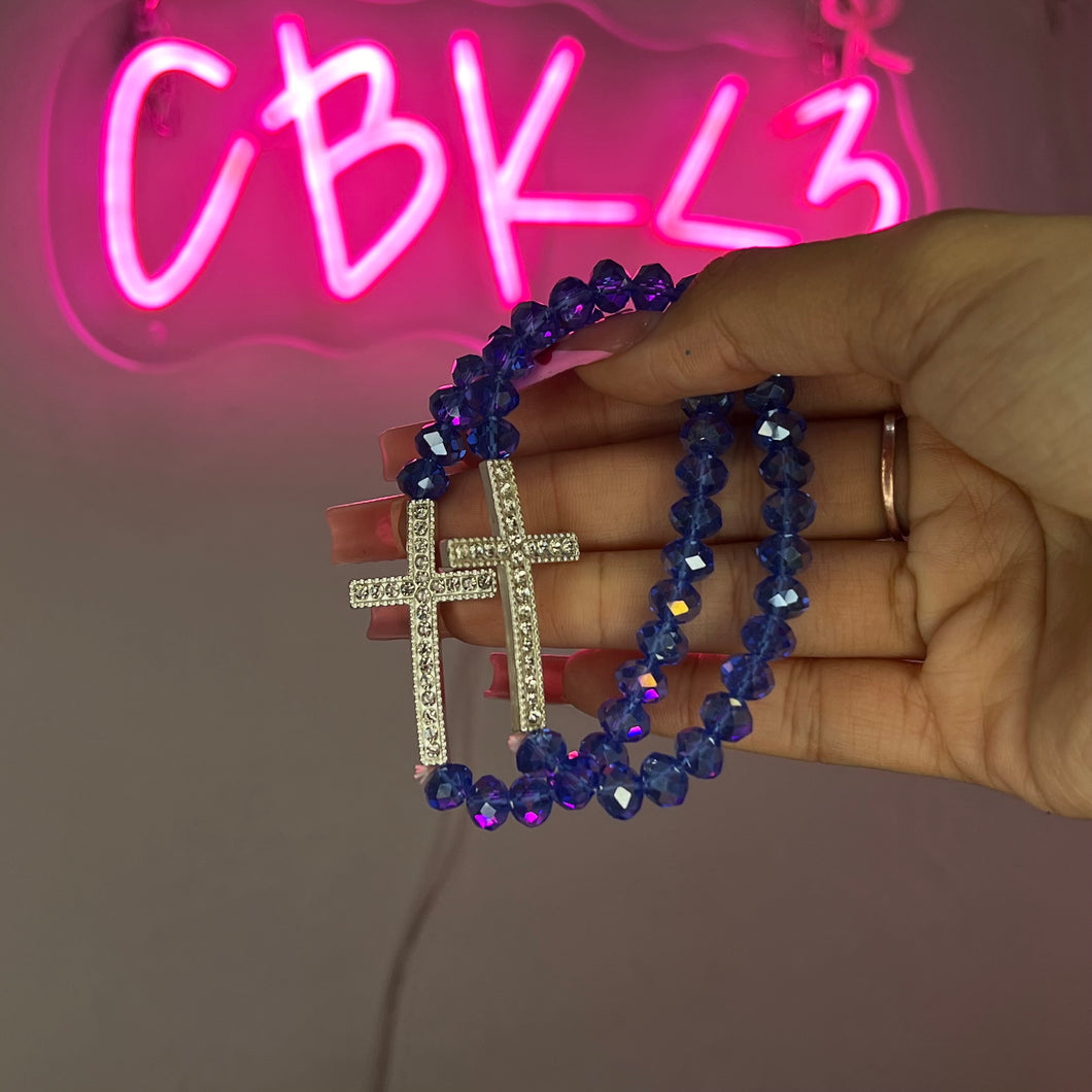 Blue XL Cross Beaded Bracelet