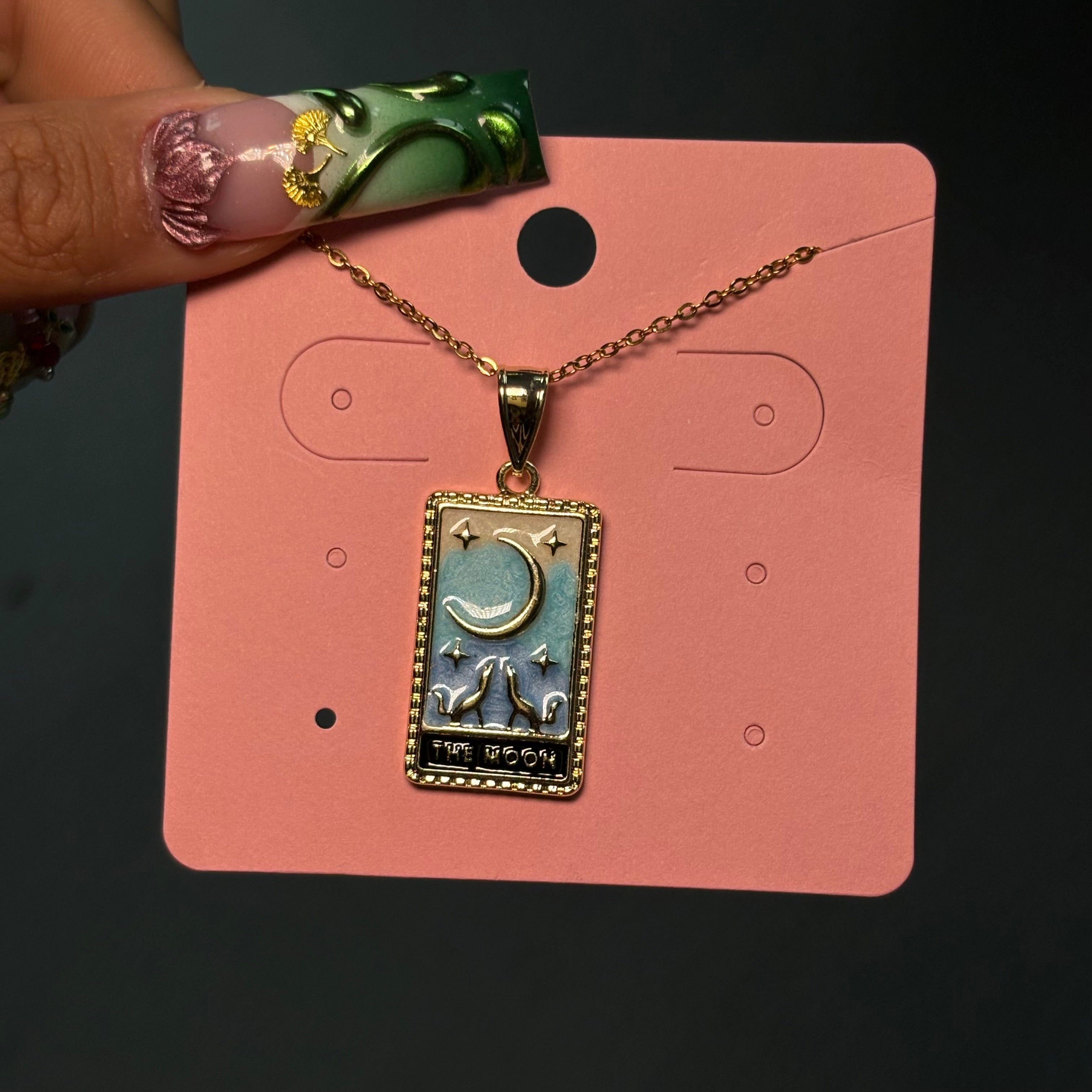 Gold Diamond The Moon Card Necklace