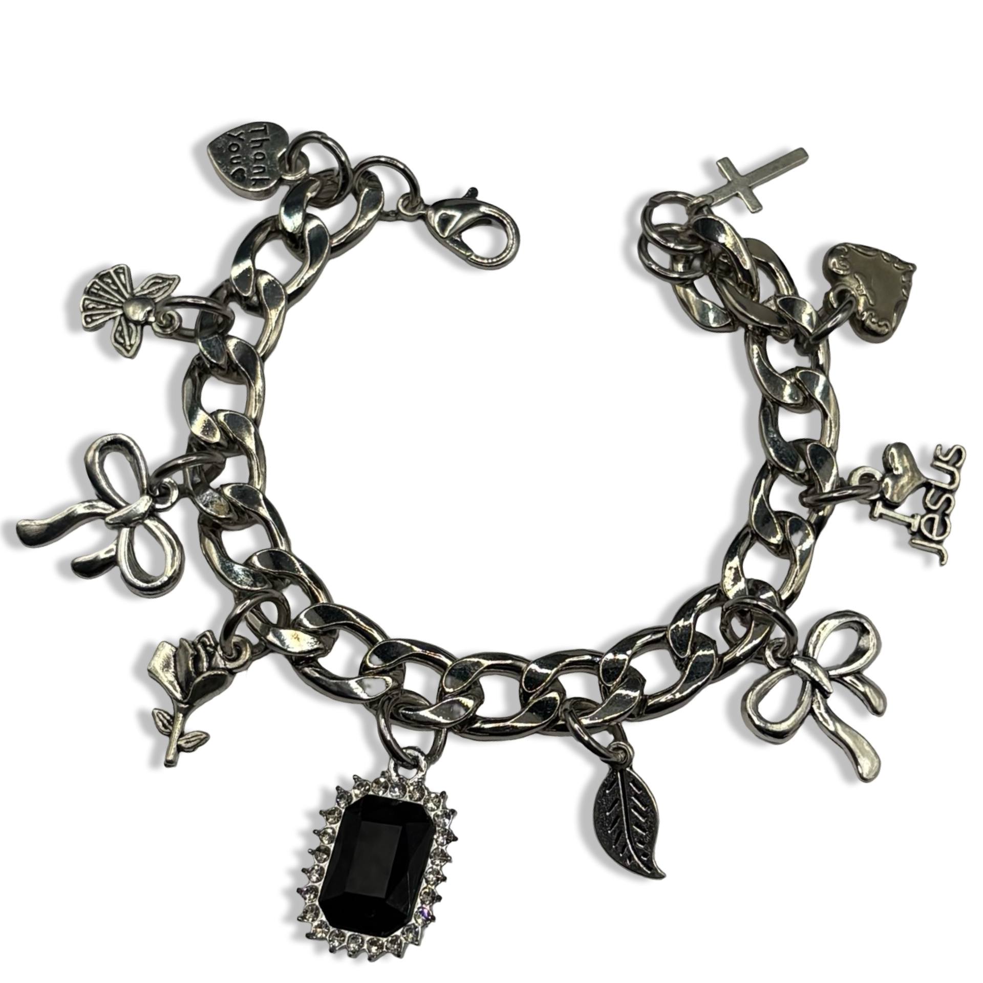 Gods Gurl Silver Cuban Link Charm Bracelet