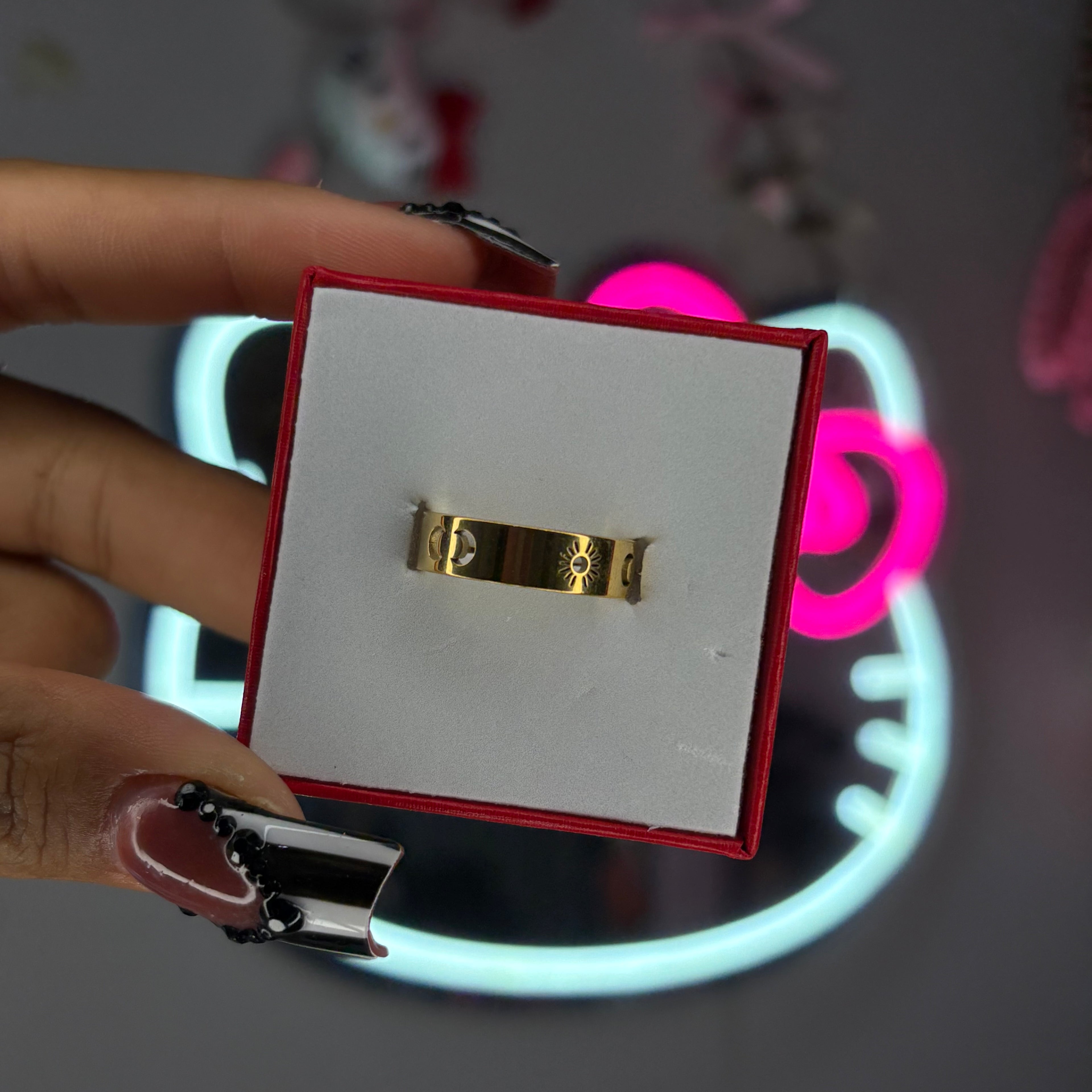 Gold Sol Y Luna Band Ring SZ 8