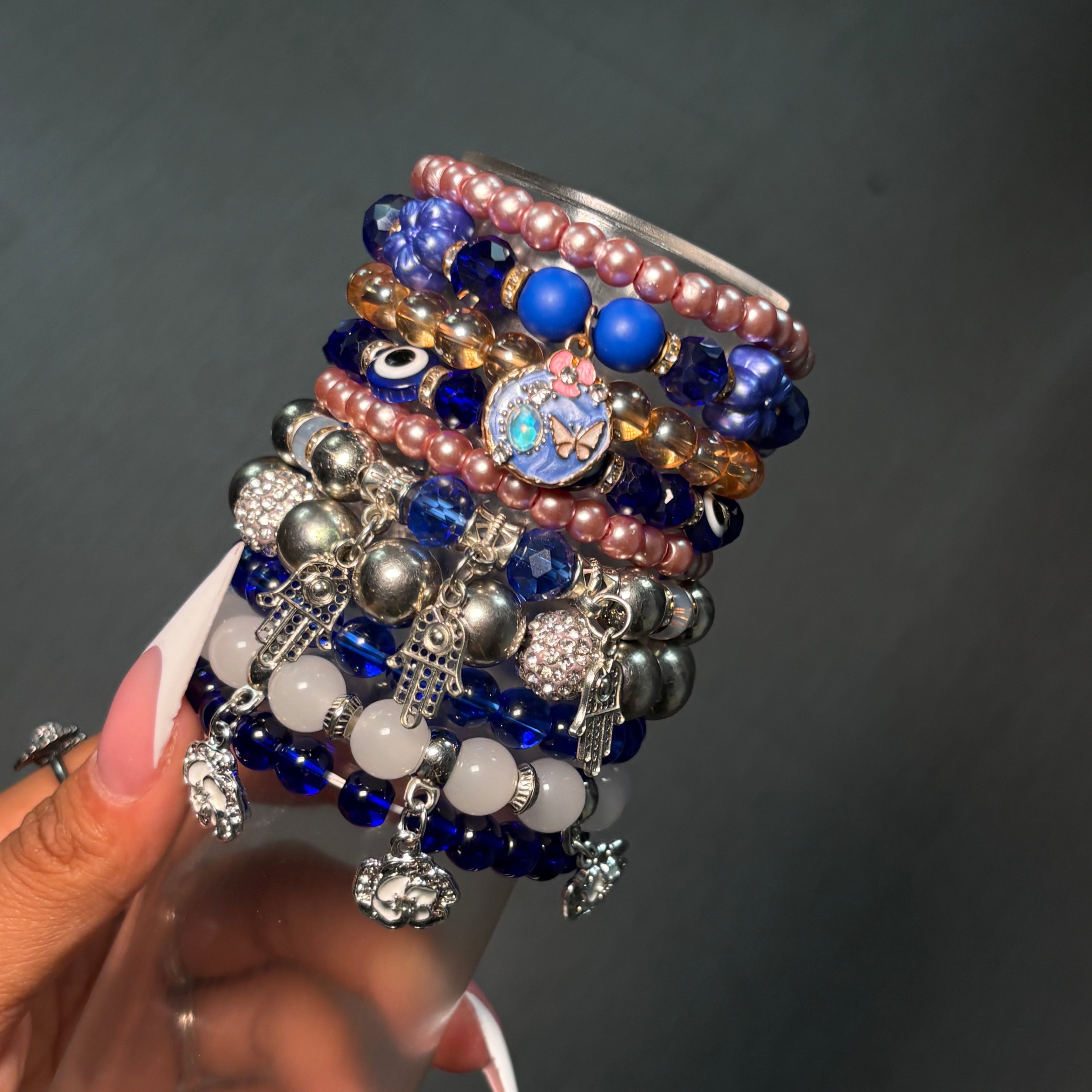 Blues & Neutrals 🌀🤎 10PC Beaded Mega Stacko