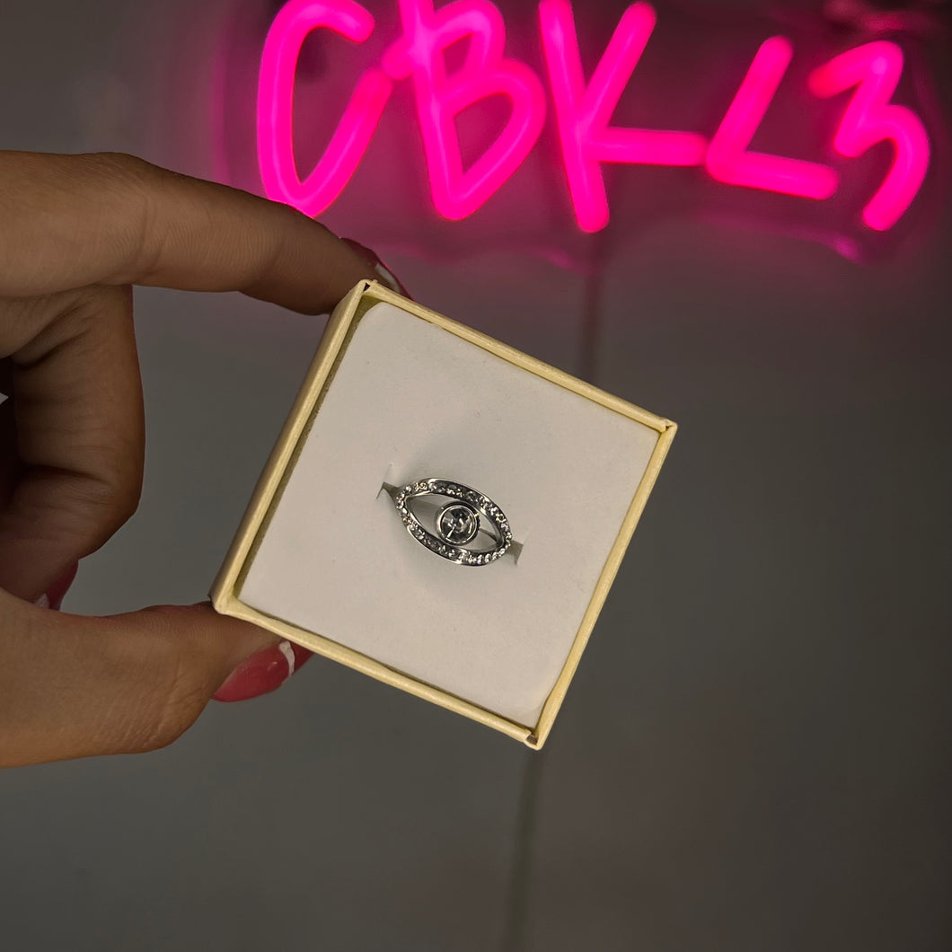 Silver Diamond Mal De Ojo Ring SZ 8