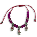 Hot Pink n Silver 3 Hamsa Charm Adjustable String Bracelet