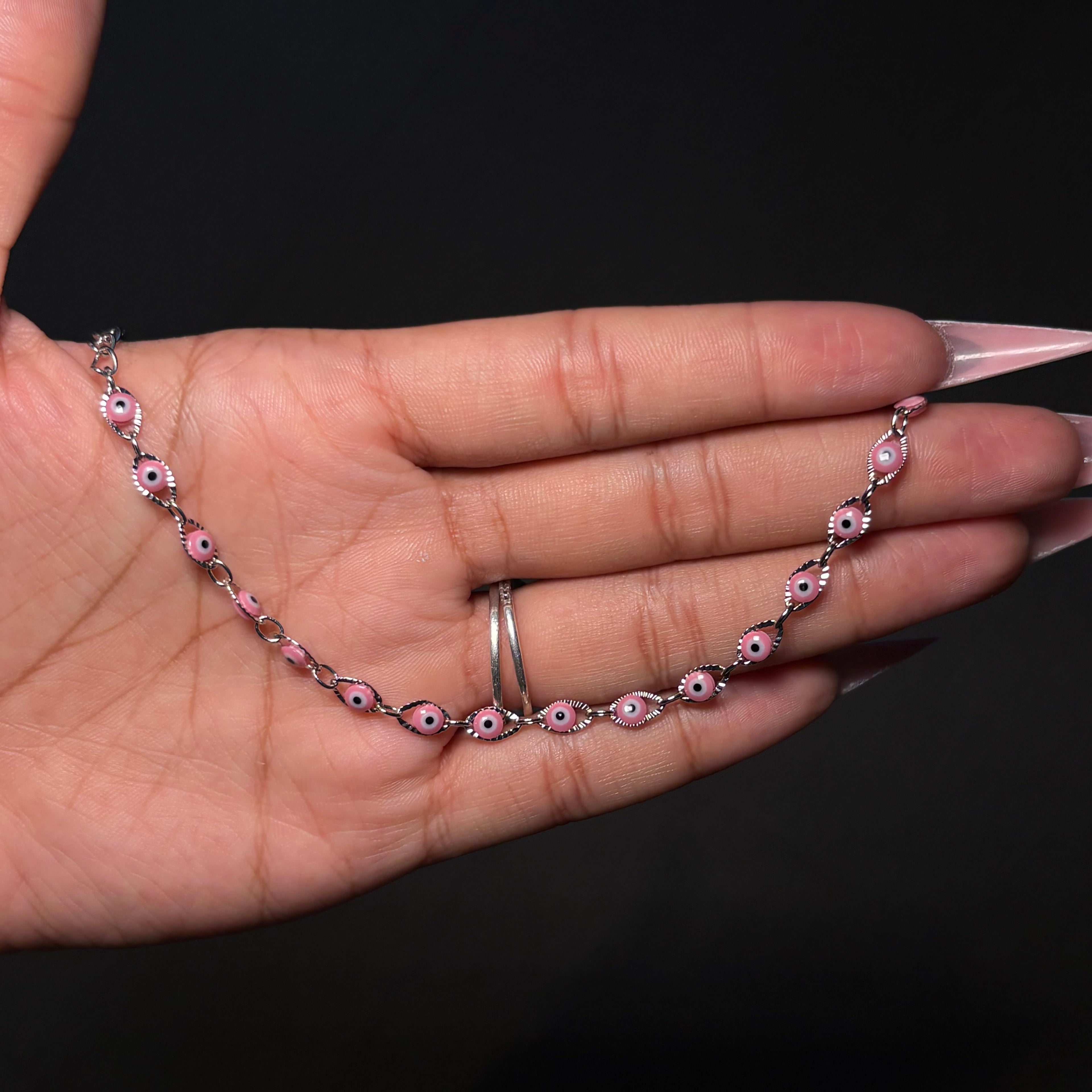 Silver & Pink Mal de Ojo Tennis Bracelet