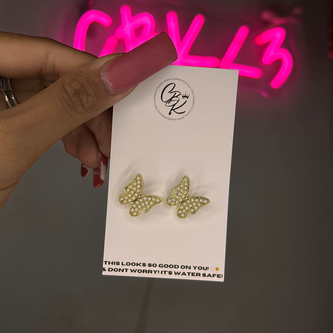 Gold Pearlita Butterfly Stud Earrings