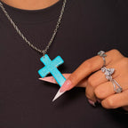 Silver & Blue Statement Cross Necklace
